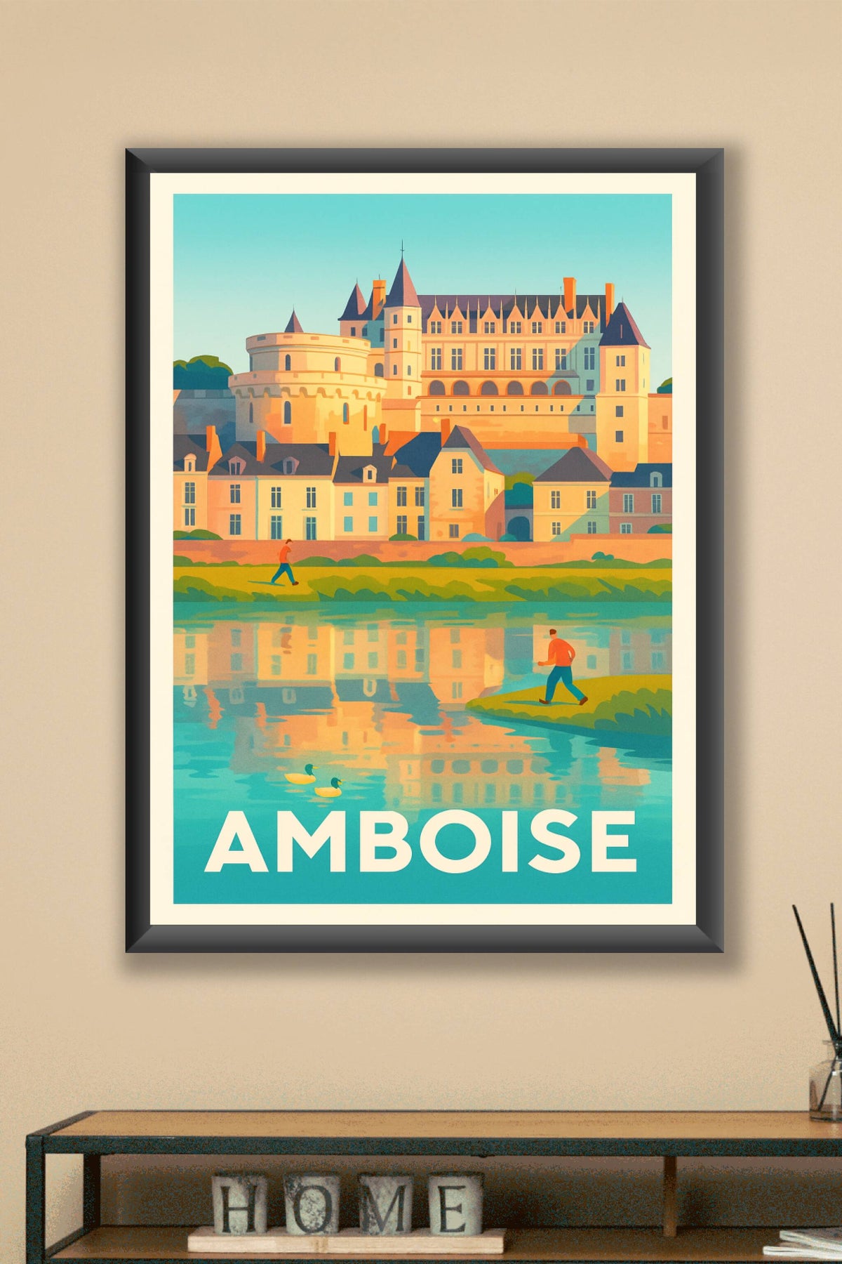 Affiche Amboise — Reflets du château sur la Loire · poster d'art de Amboise