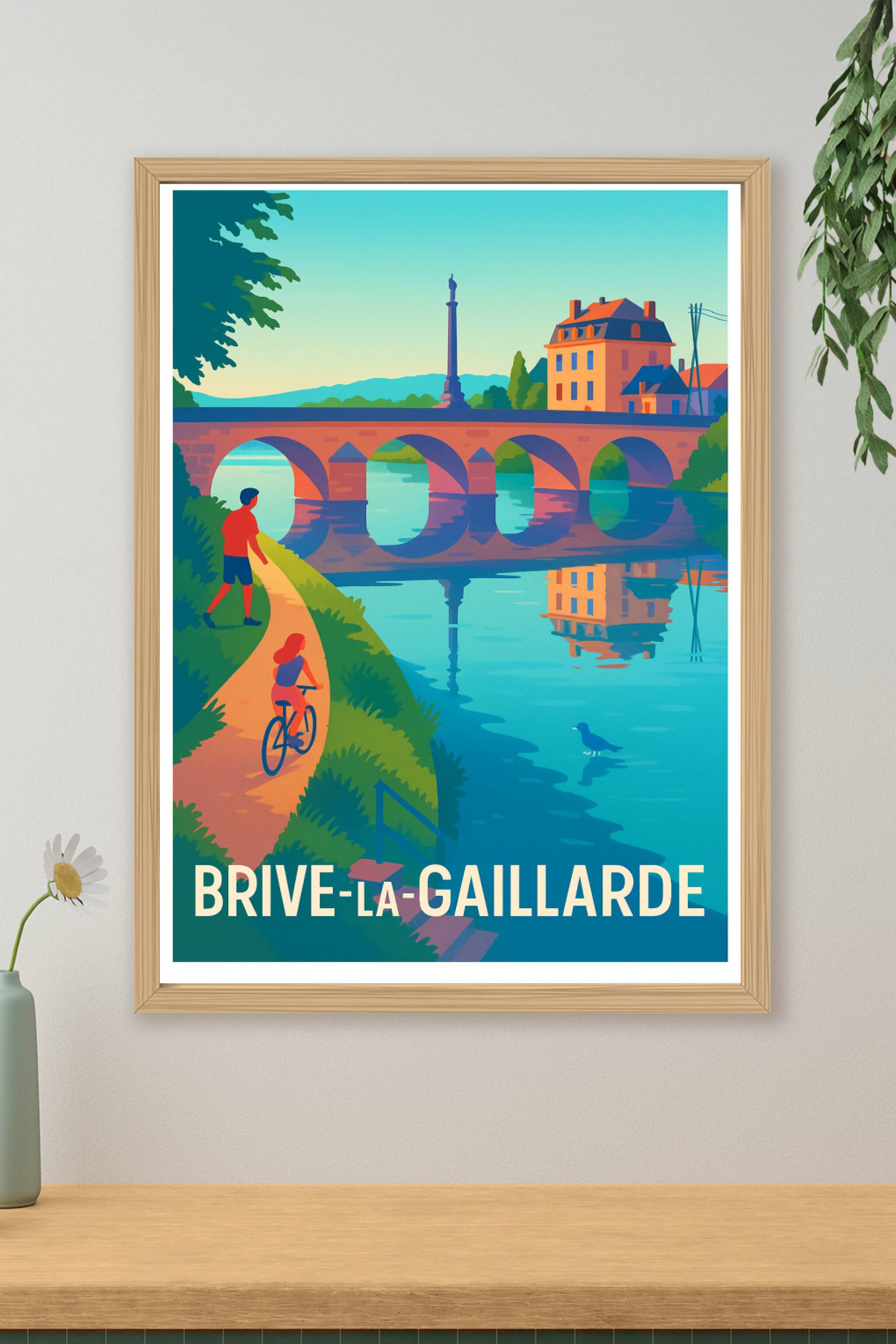 Affiche Brive-la-Gaillarde - Promenade paisible au bord de la rivière