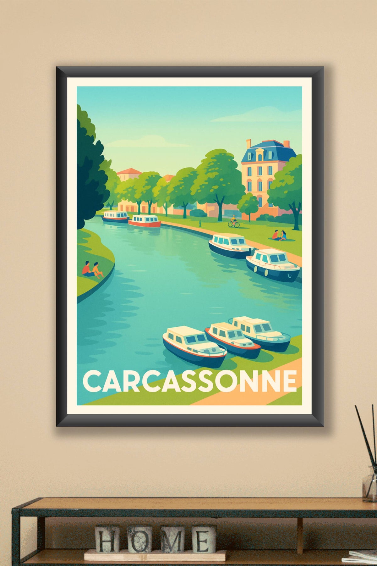 Affiche Carcassonne — Charme paisible au fil de l'eau · poster d'art de Carcassonne