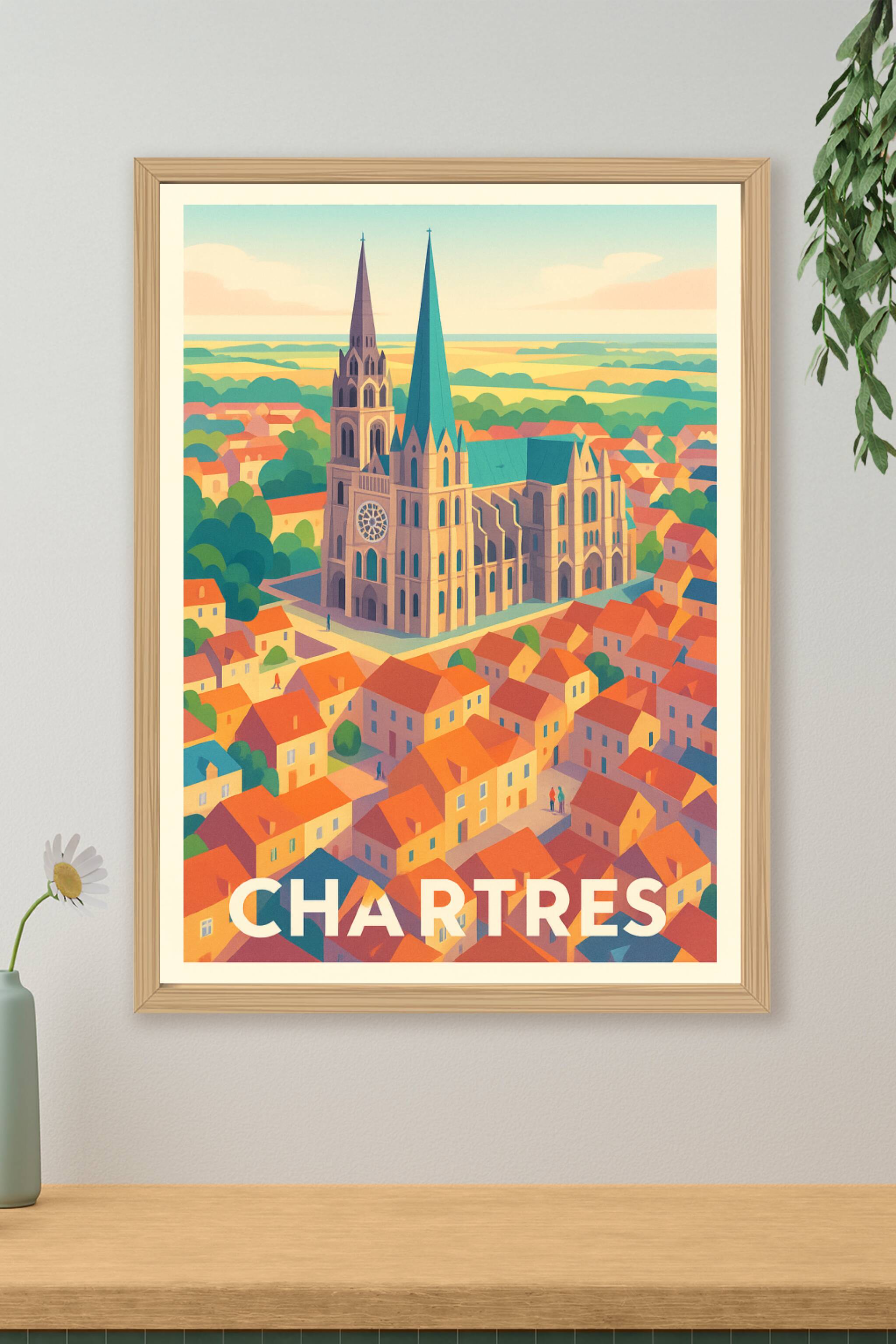 Affiche Chartres - L'emblématique cathédrale au cœur de la cité