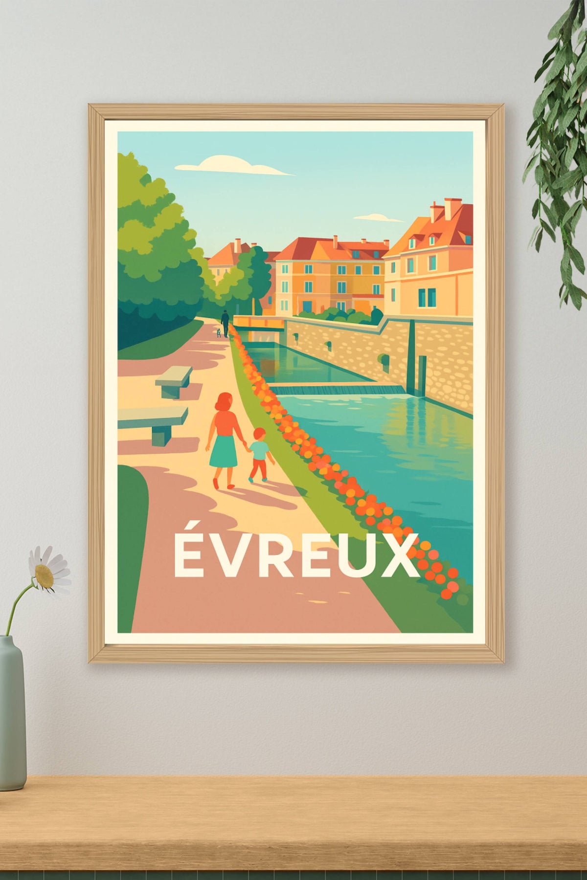 Affiche Évreux — Charmante promenade au bord de l'eau · poster d'art de Évreux