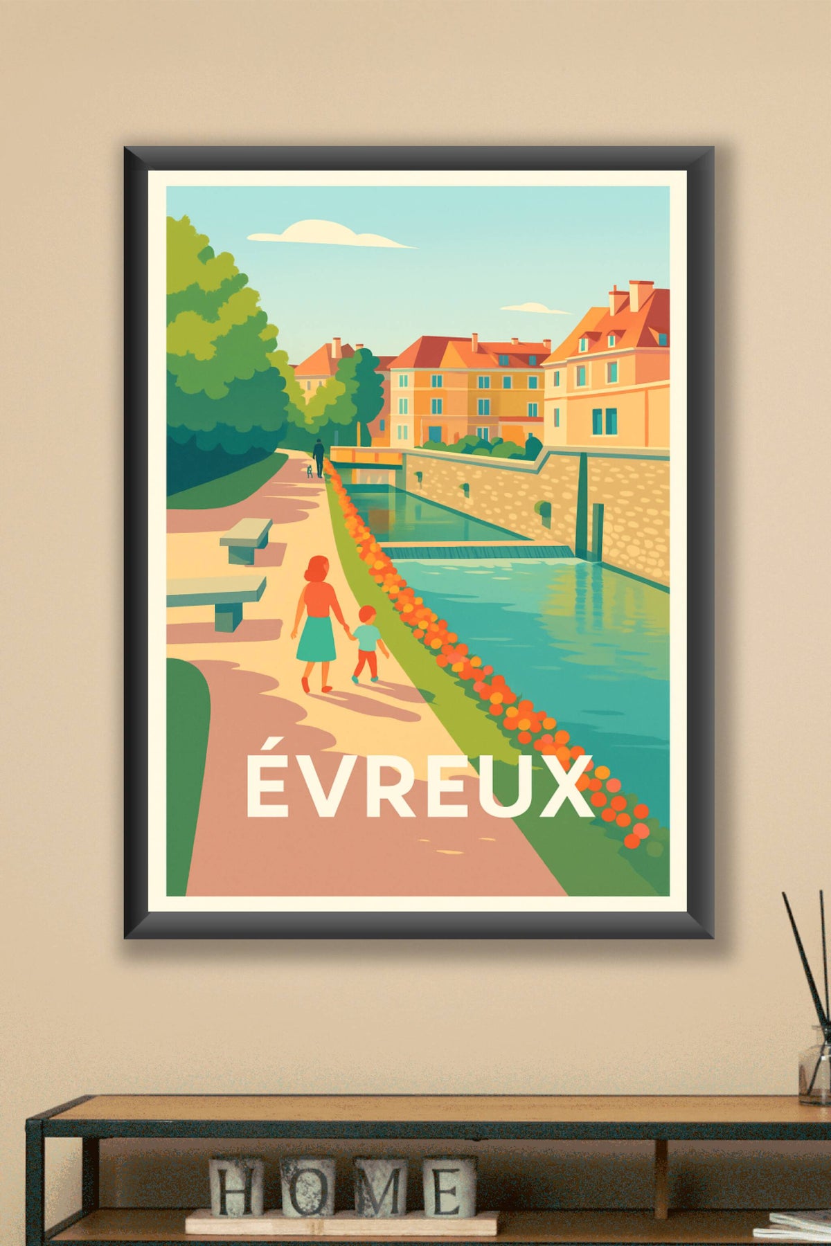Affiche Évreux — Charmante promenade au bord de l'eau · poster d'art de Évreux