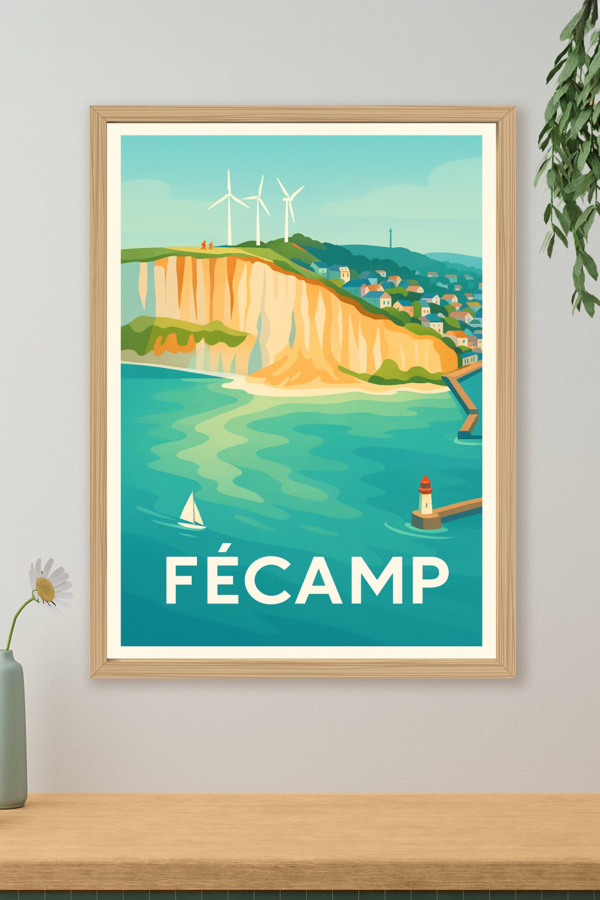 Affiche Fécamp - Vue emblématique des falaises et du littoral