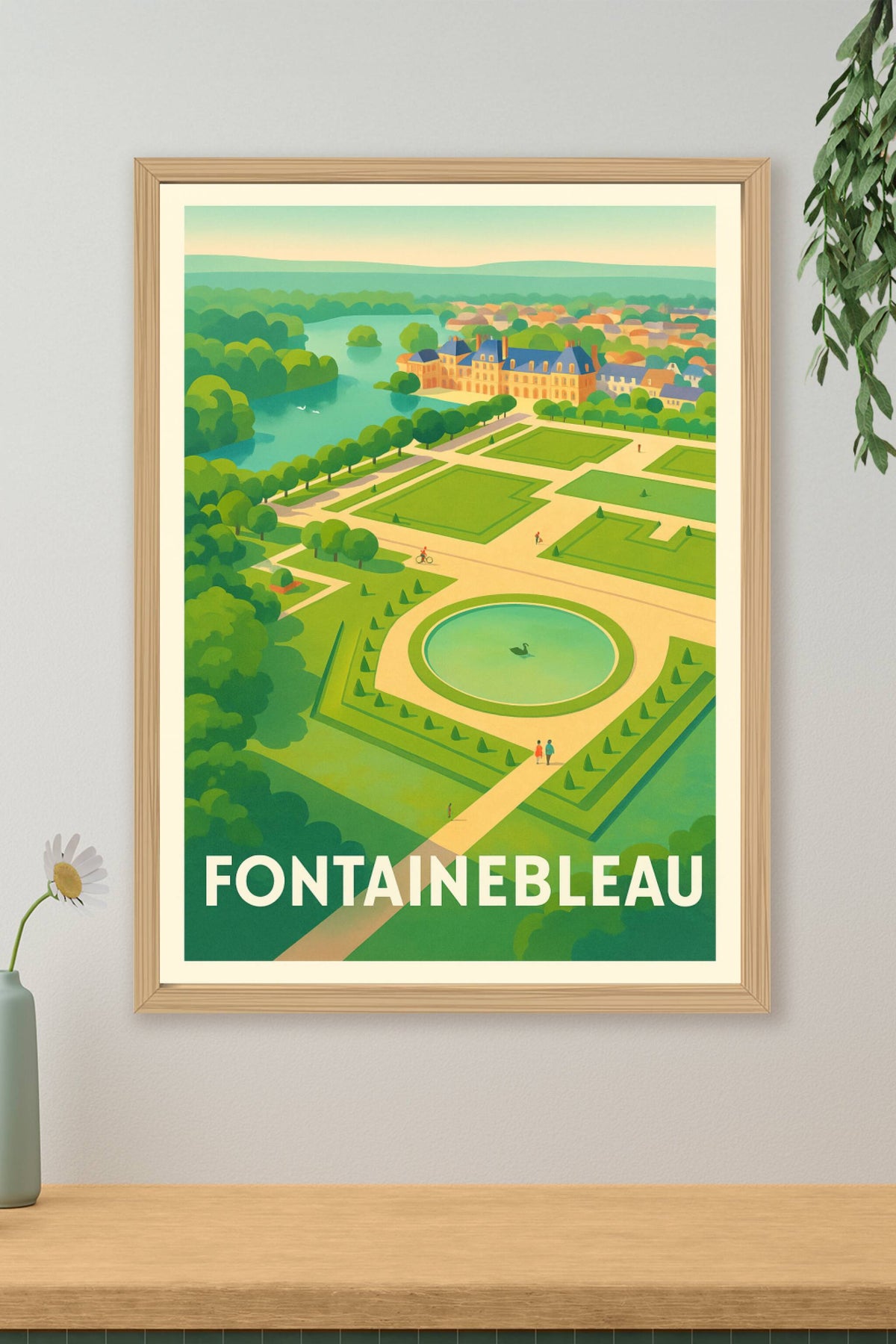 Affiche Fontainebleau — Élégance et sérénité au château et ses jardins · poster d'art de Fontainebleau