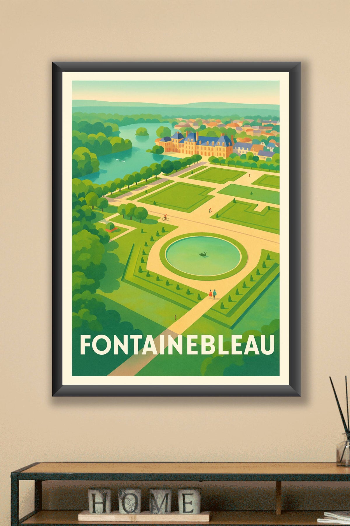 Affiche Fontainebleau — Élégance et sérénité au château et ses jardins · poster d'art de Fontainebleau