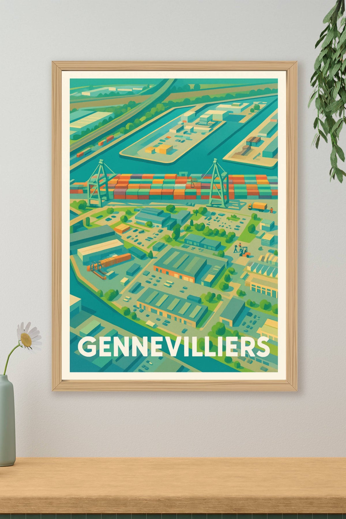 Affiche Gennevilliers — Le port industriel en vue panoramique · poster d'art de Gennevilliers