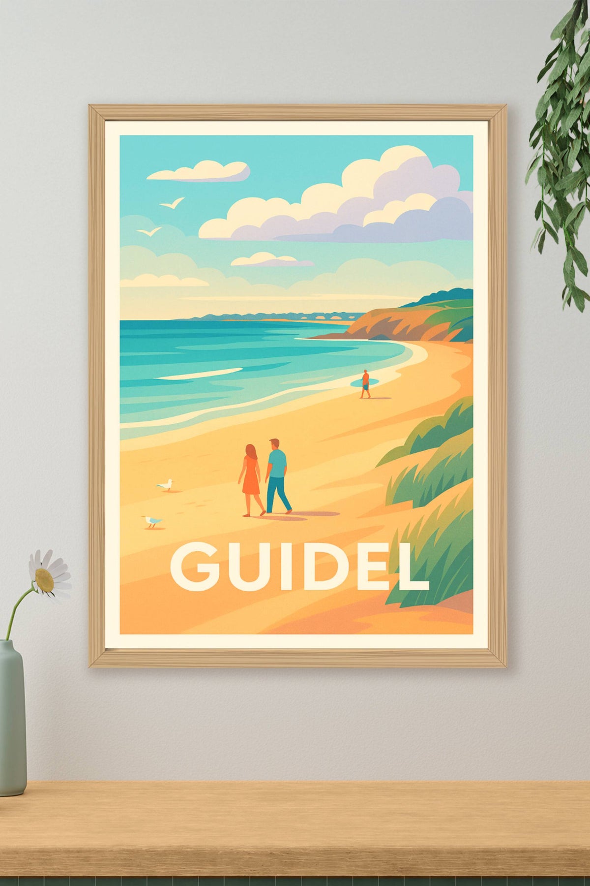 Affiche Guidel — Promenade au bord de l'océan · poster d'art de Guidel