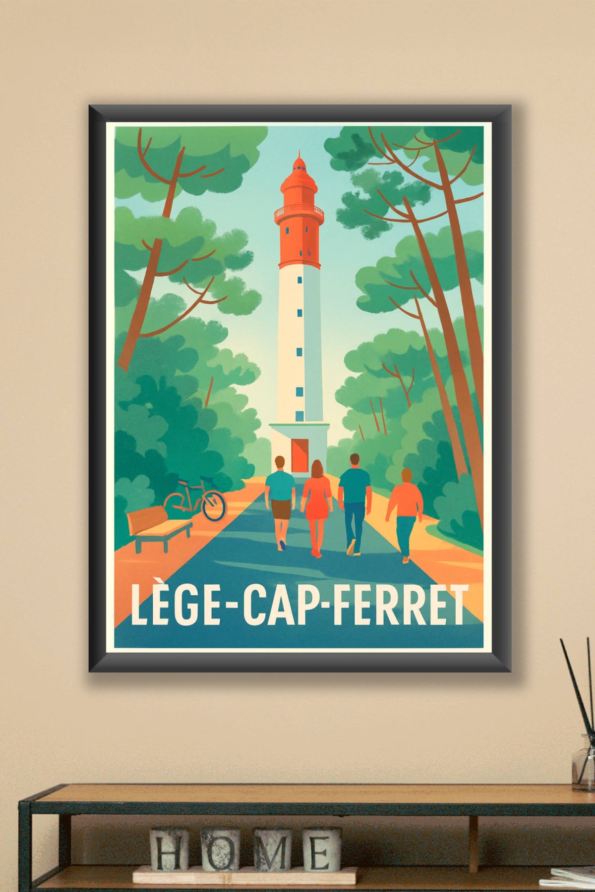 Affiche Lège-Cap-Ferret — Promenade au phare emblématique · poster d'art de Lège-Cap-Ferret