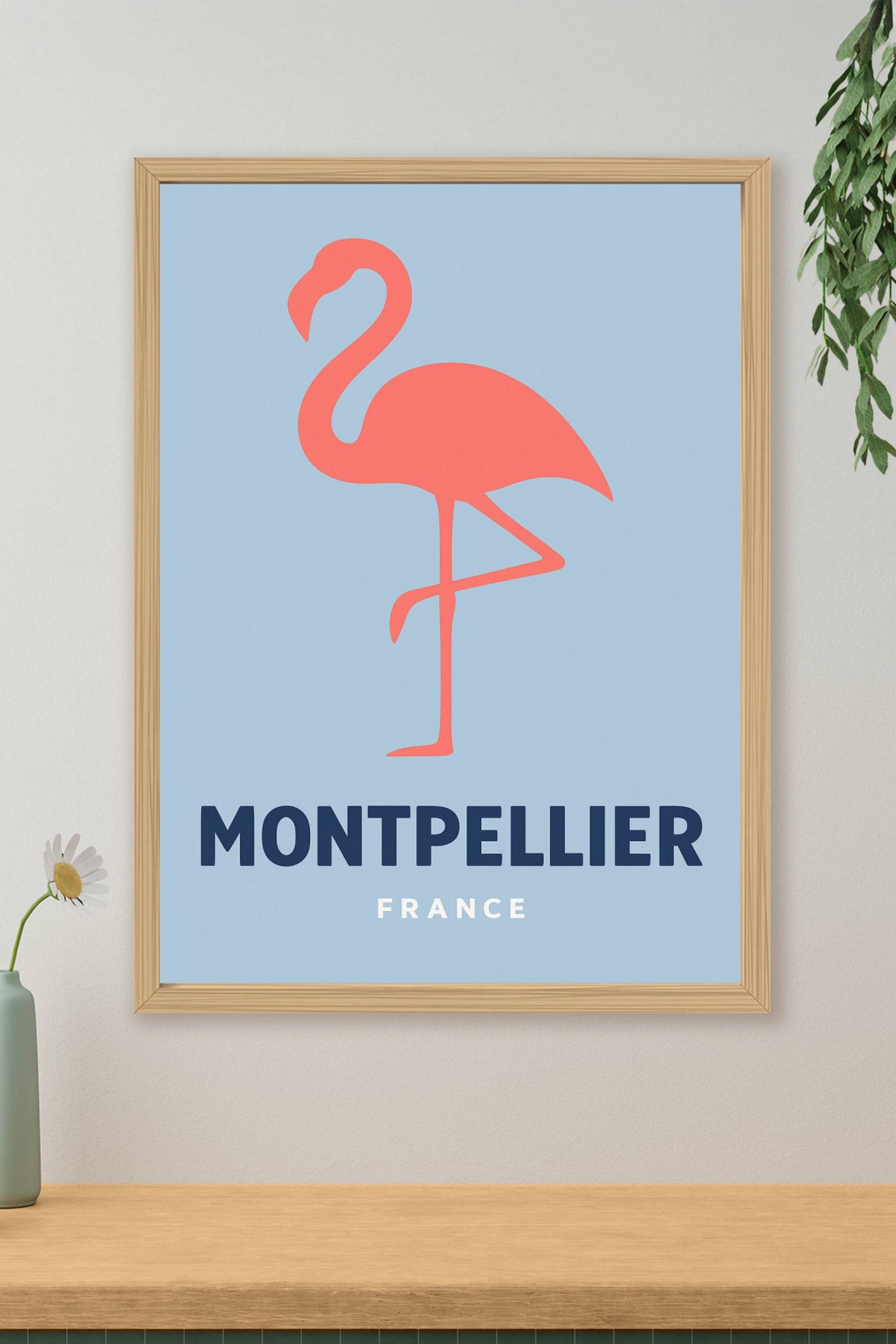 Affiche Montpellier — Élégance et simplicité du flamant rose · poster d'art de Montpellier