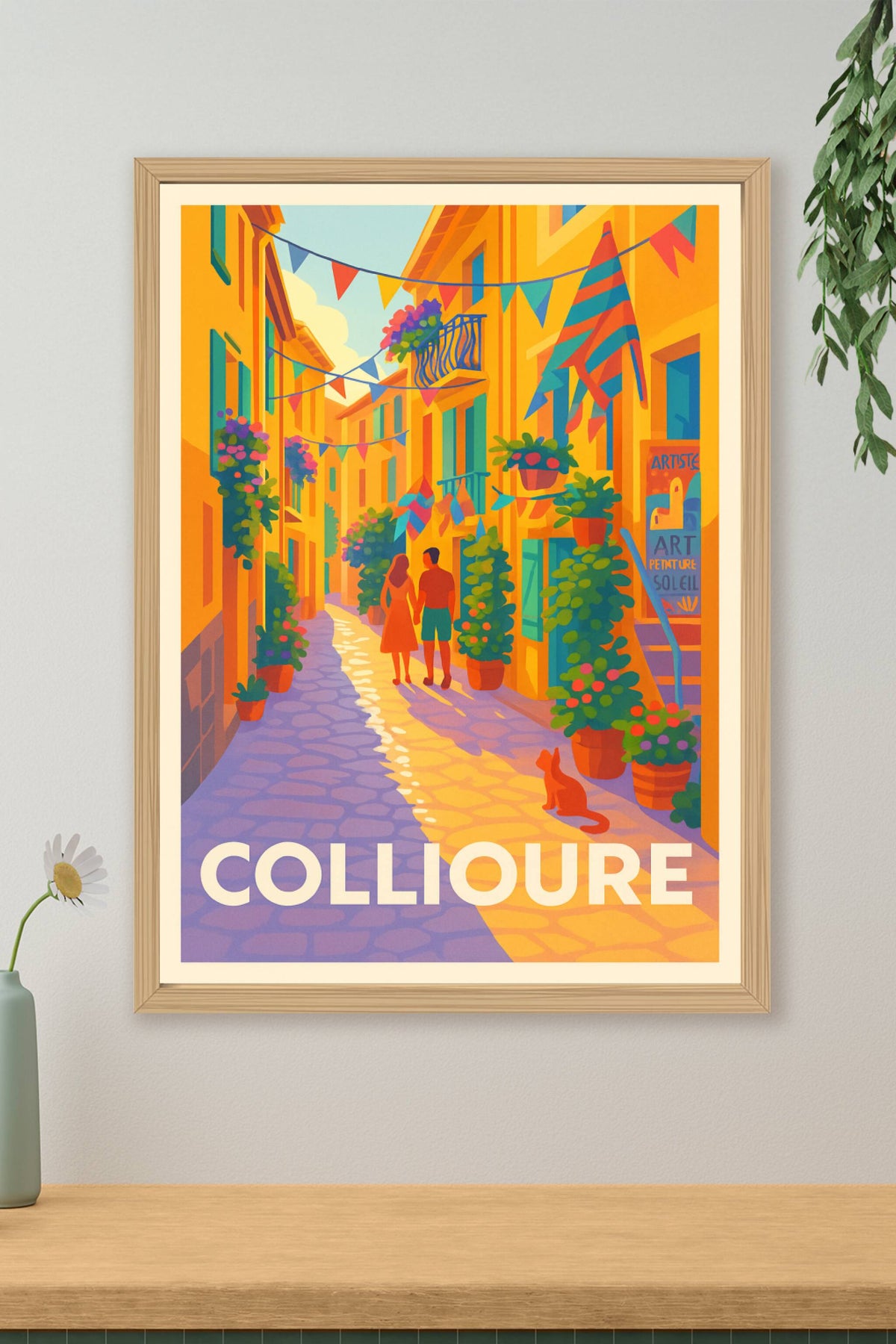 Affiche Collioure — Flânerie ensoleillée au cœur du village · poster d'art de Collioure