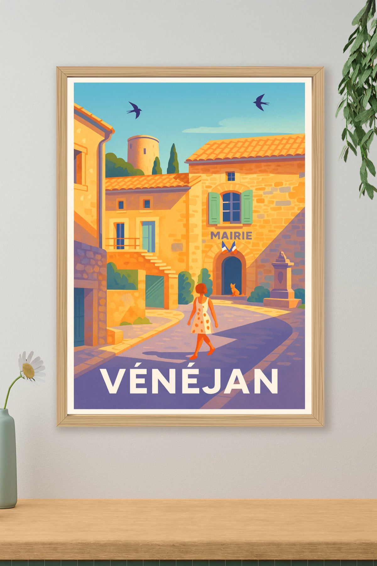Affiche Vénéjan — Charmante balade sous le soleil méditerranéen · poster d'art de Vénéjan