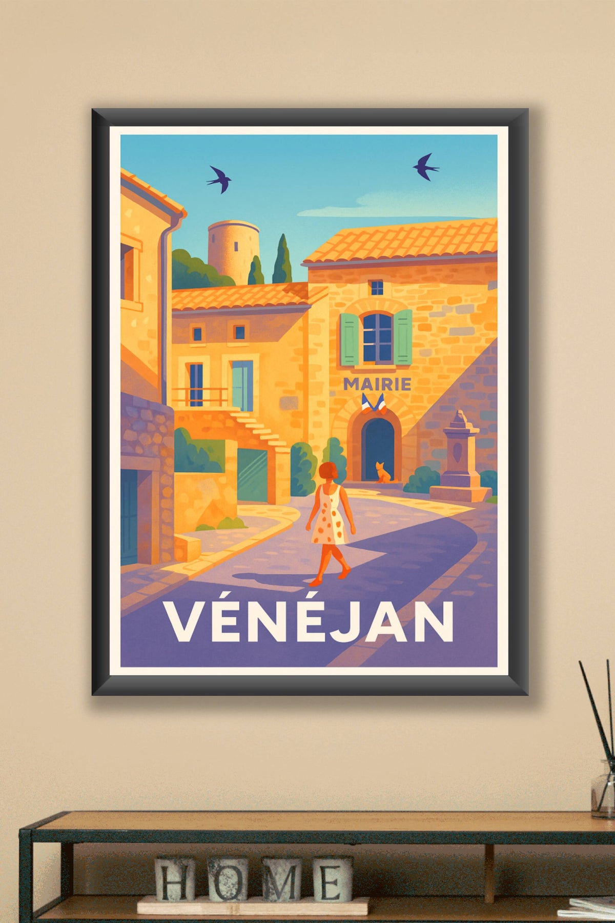 Affiche Vénéjan — Charmante balade sous le soleil méditerranéen · poster d'art de Vénéjan