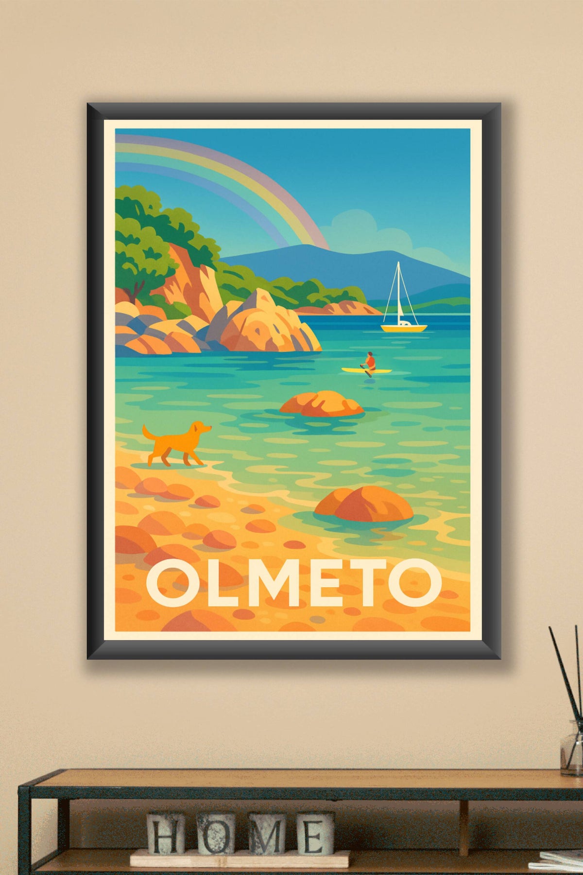 Affiche Olmeto — Tranquillité en bord de mer avec vue arc-en-ciel · poster d'art de Olmeto