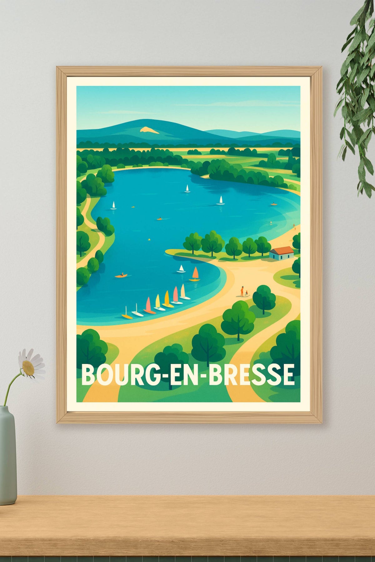 Affiche Bourg-en-Bresse — Évasion nature et détente au lac · poster d'art de Bourg-en-Bresse