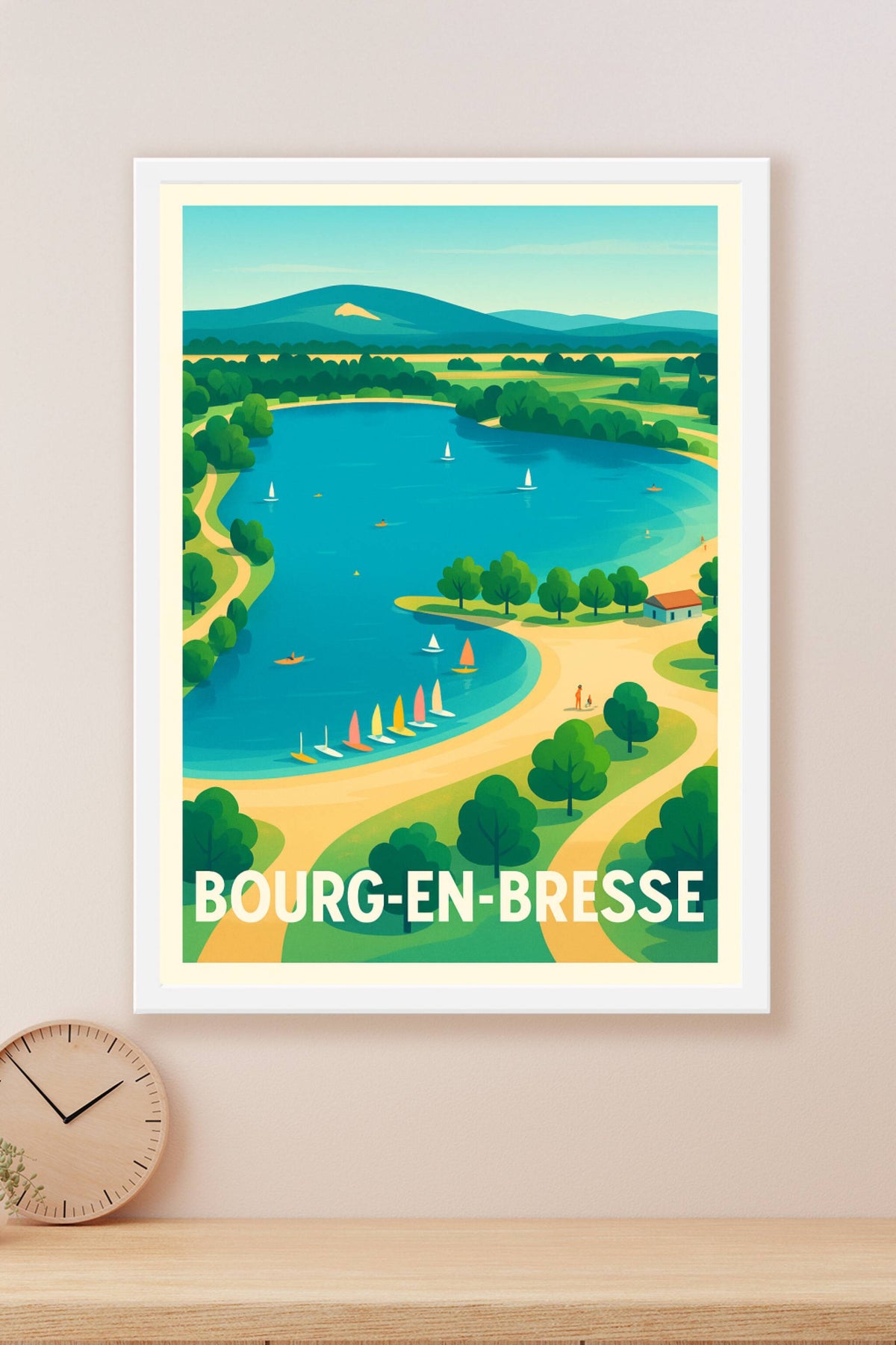 Affiche Bourg-en-Bresse — Évasion nature et détente au lac · poster d'art de Bourg-en-Bresse