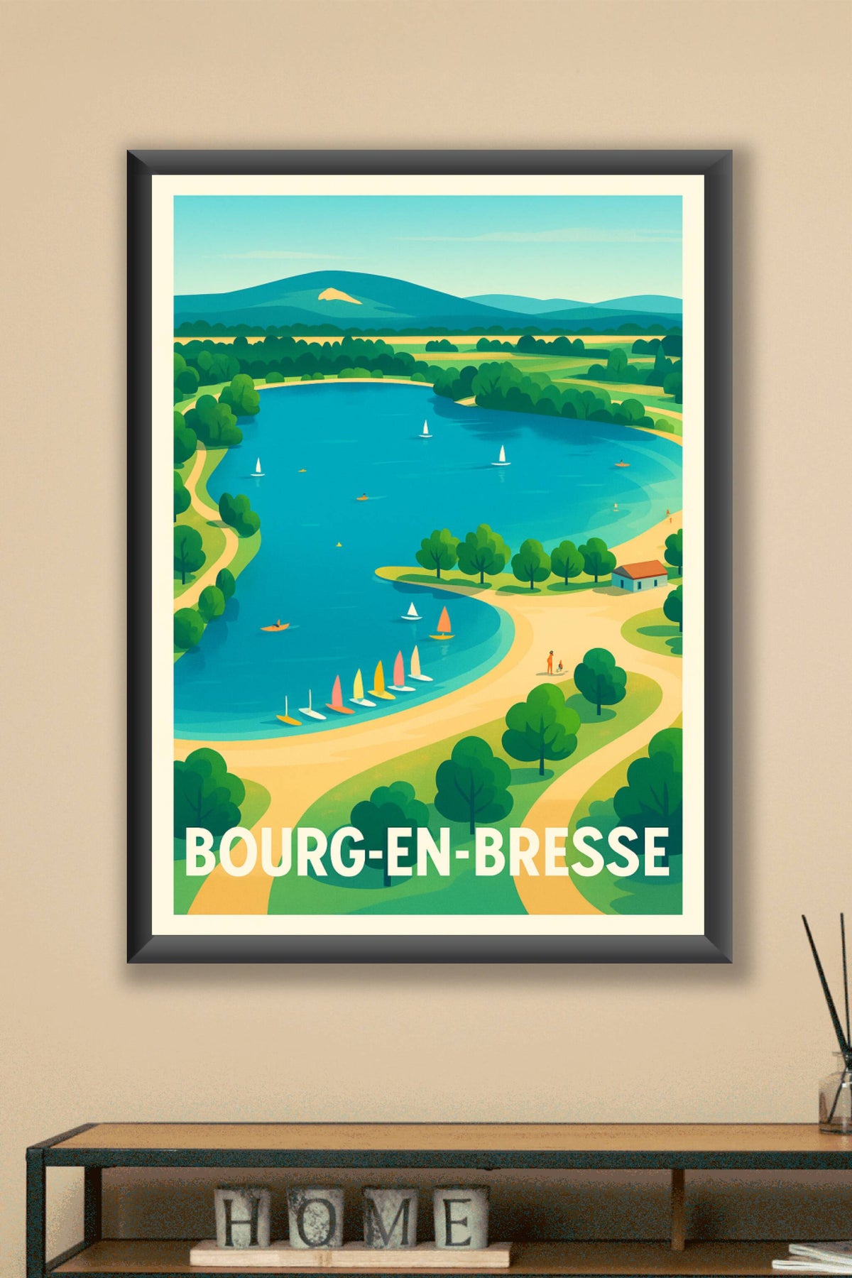 Affiche Bourg-en-Bresse — Évasion nature et détente au lac · poster d'art de Bourg-en-Bresse
