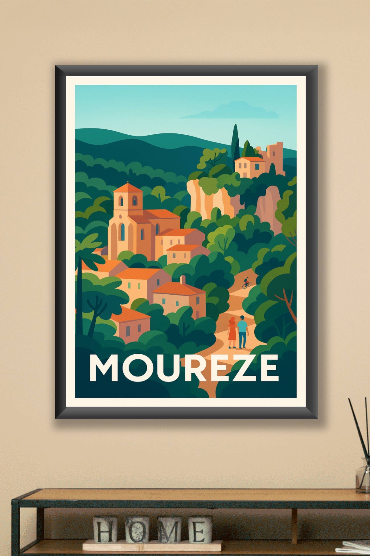 Affiche Mourèze — Charme bucolique au cœur des Causses · poster d'art de Mourèze