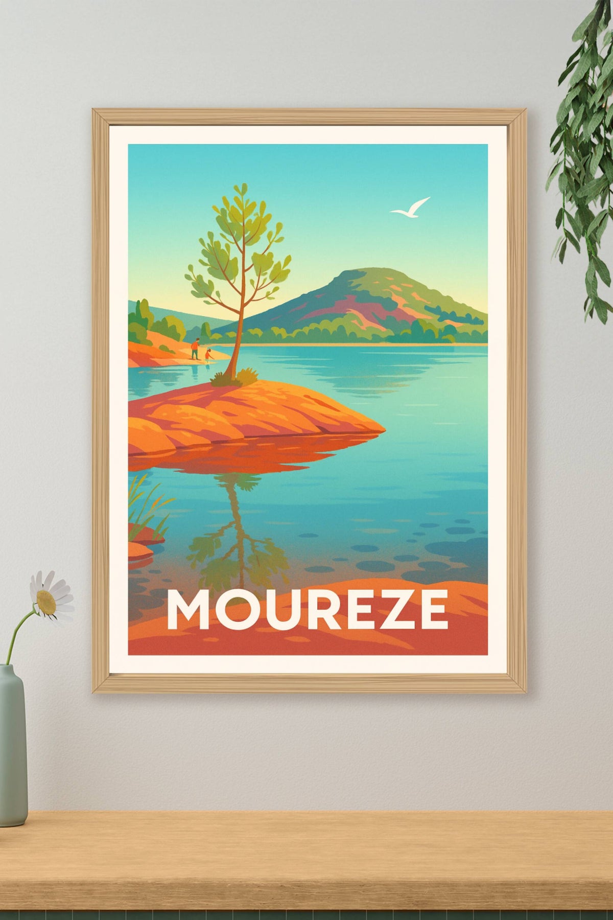 Affiche Mourèze — Sérénité au bord de l'eau · poster d'art de Mourèze