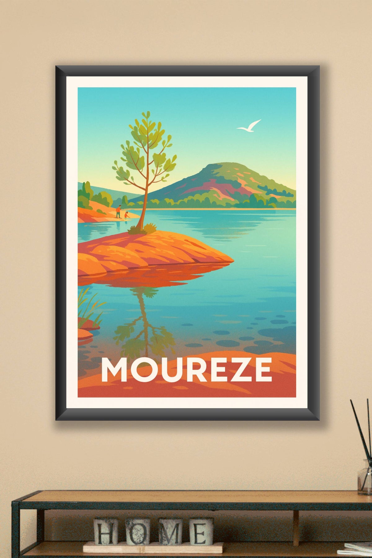 Affiche Mourèze — Sérénité au bord de l'eau · poster d'art de Mourèze
