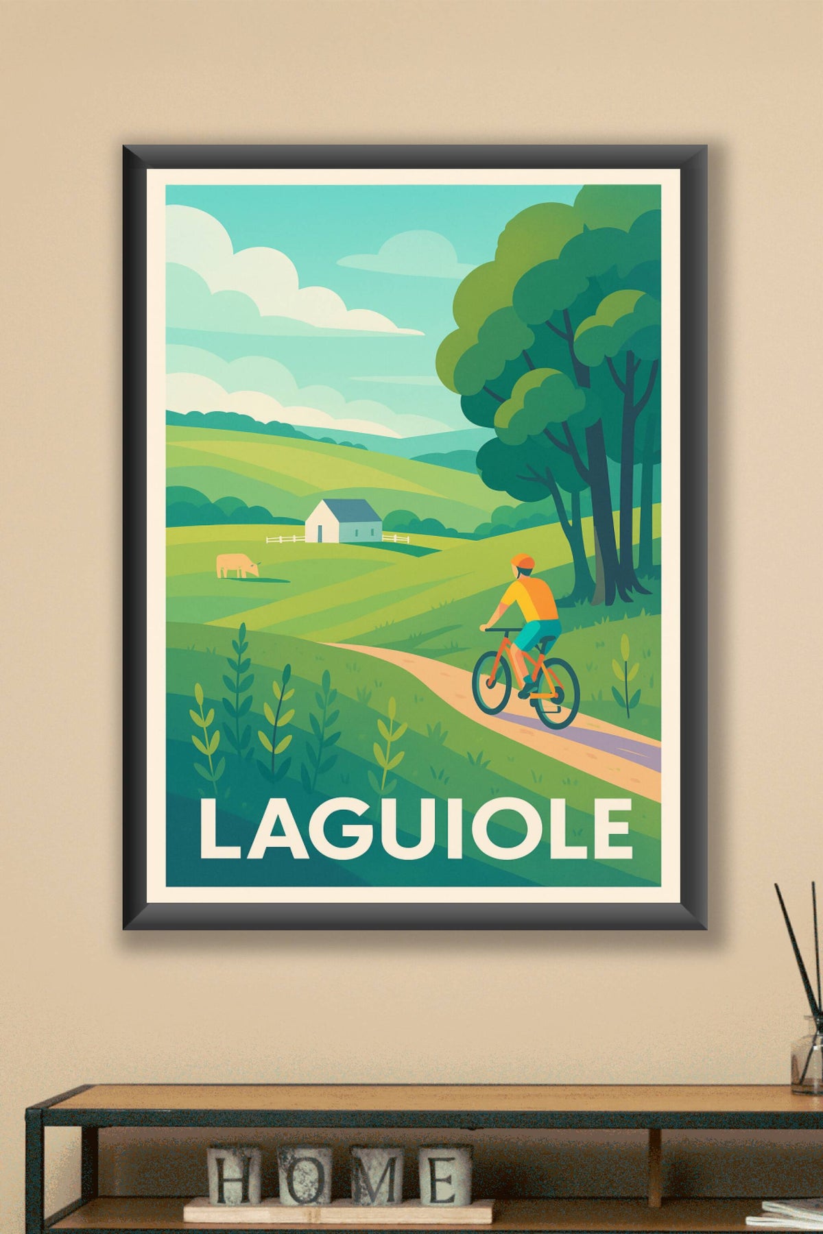 Affiche Laguiole — Escapade nature à vélo · poster d'art de Laguiole