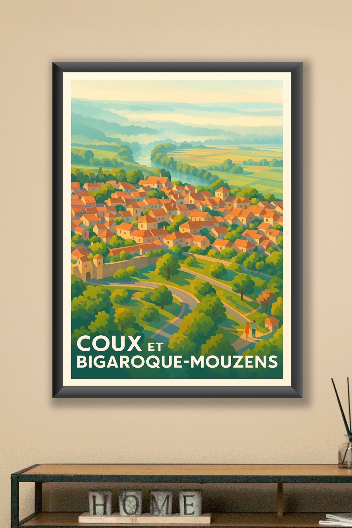 Affiche Coux et Bigaroque-Mouzens — Charme bucolique au cœur de la Dordogne · poster d'art de Coux et Bigaroque-Mouzens
