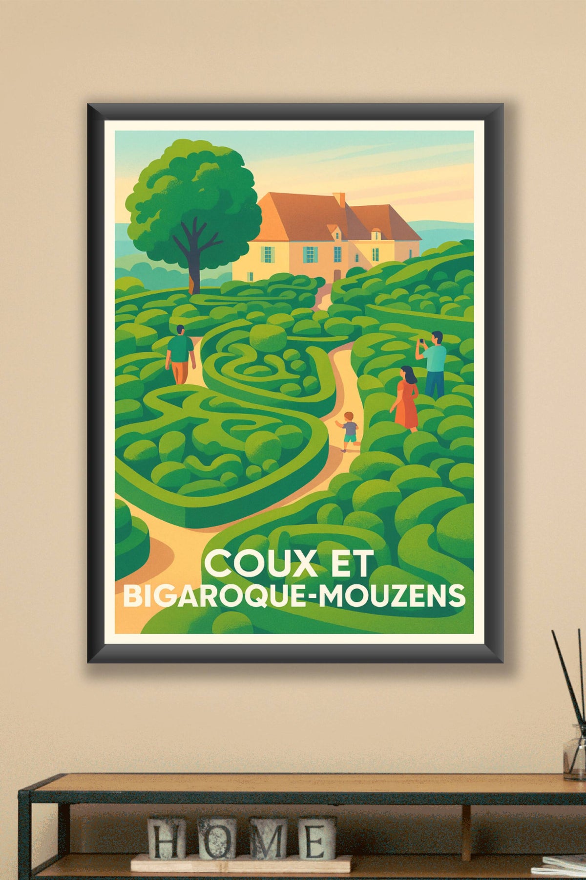 Affiche Coux et Bigaroque-Mouzens — L'évasion verte au cœur du Périgord · poster d'art de Coux et Bigaroque-Mouzens