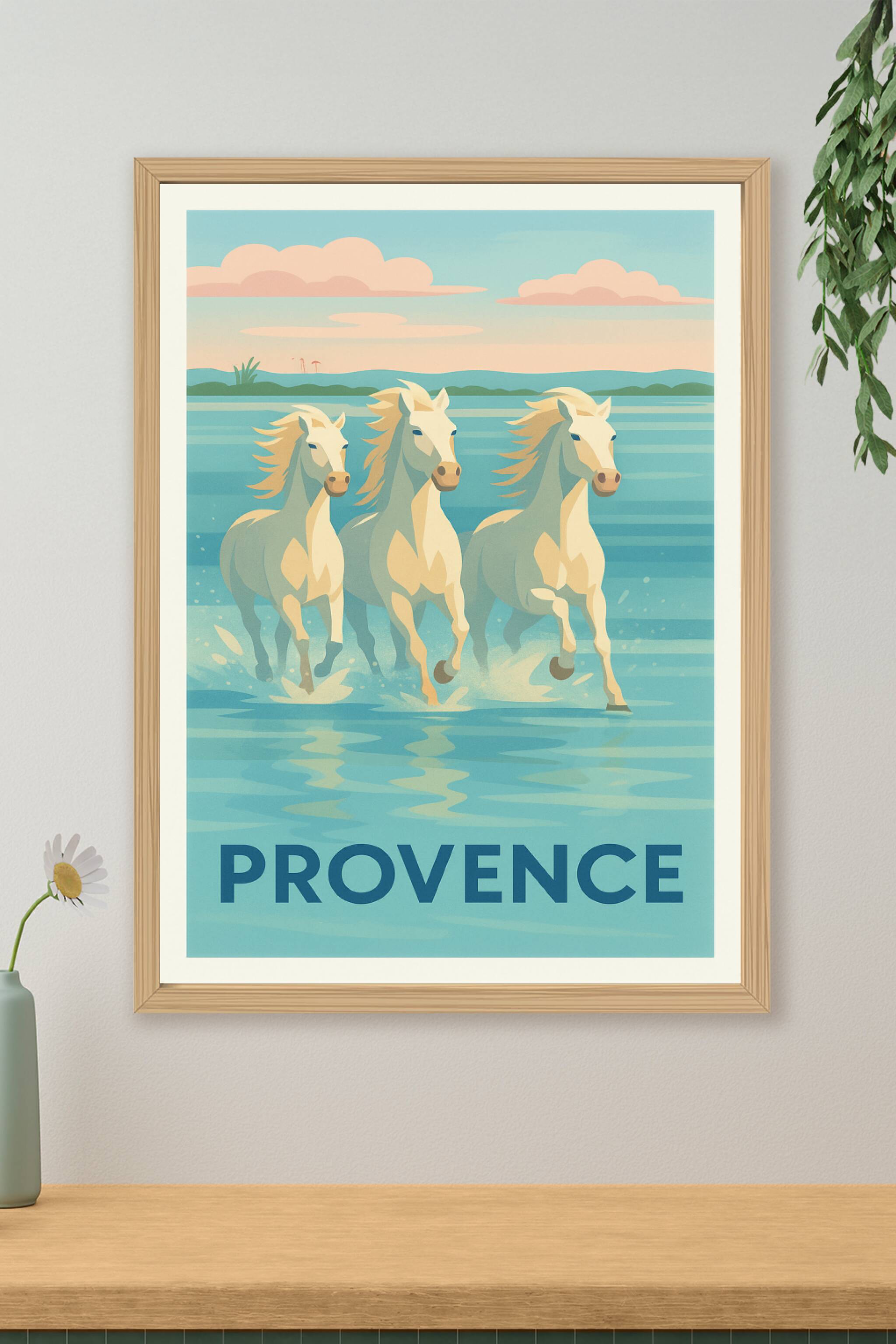 Affiche de Provence - La magie des chevaux blancs en Camargue