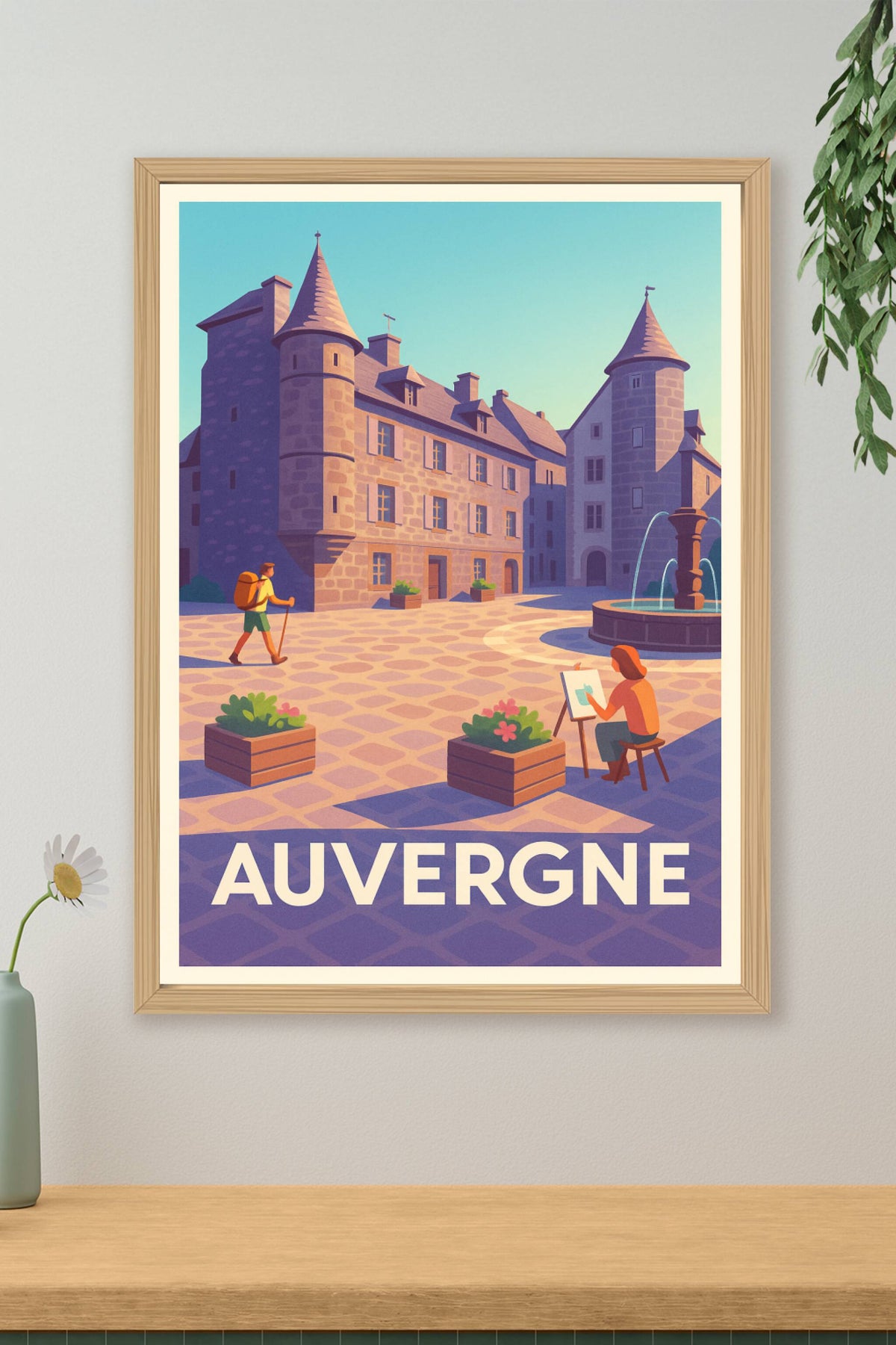 Affiche Auvergne — Charme authentique des places médiévales · poster d'art de Auvergne