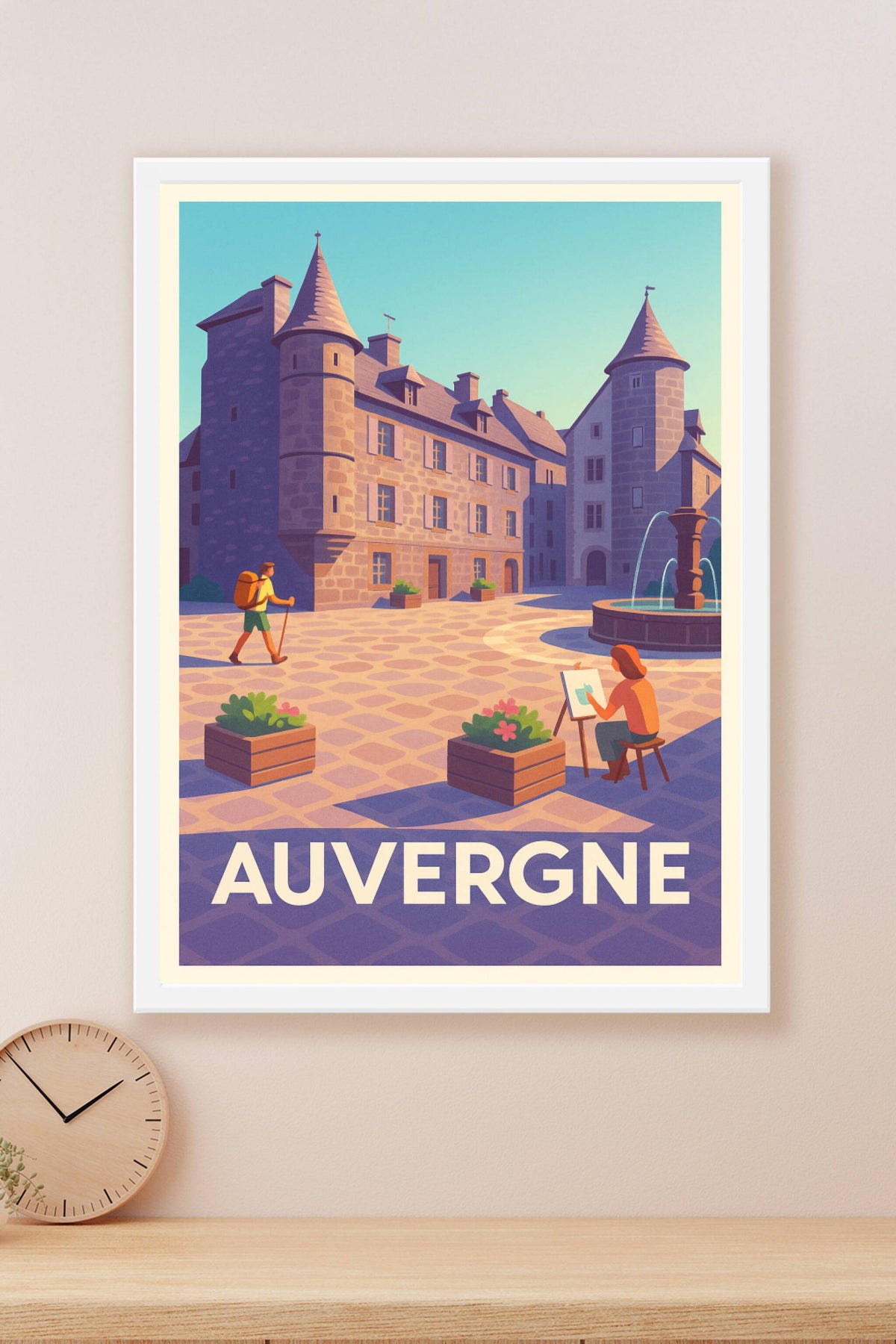 Affiche Auvergne — Charme authentique des places médiévales · poster d'art de Auvergne