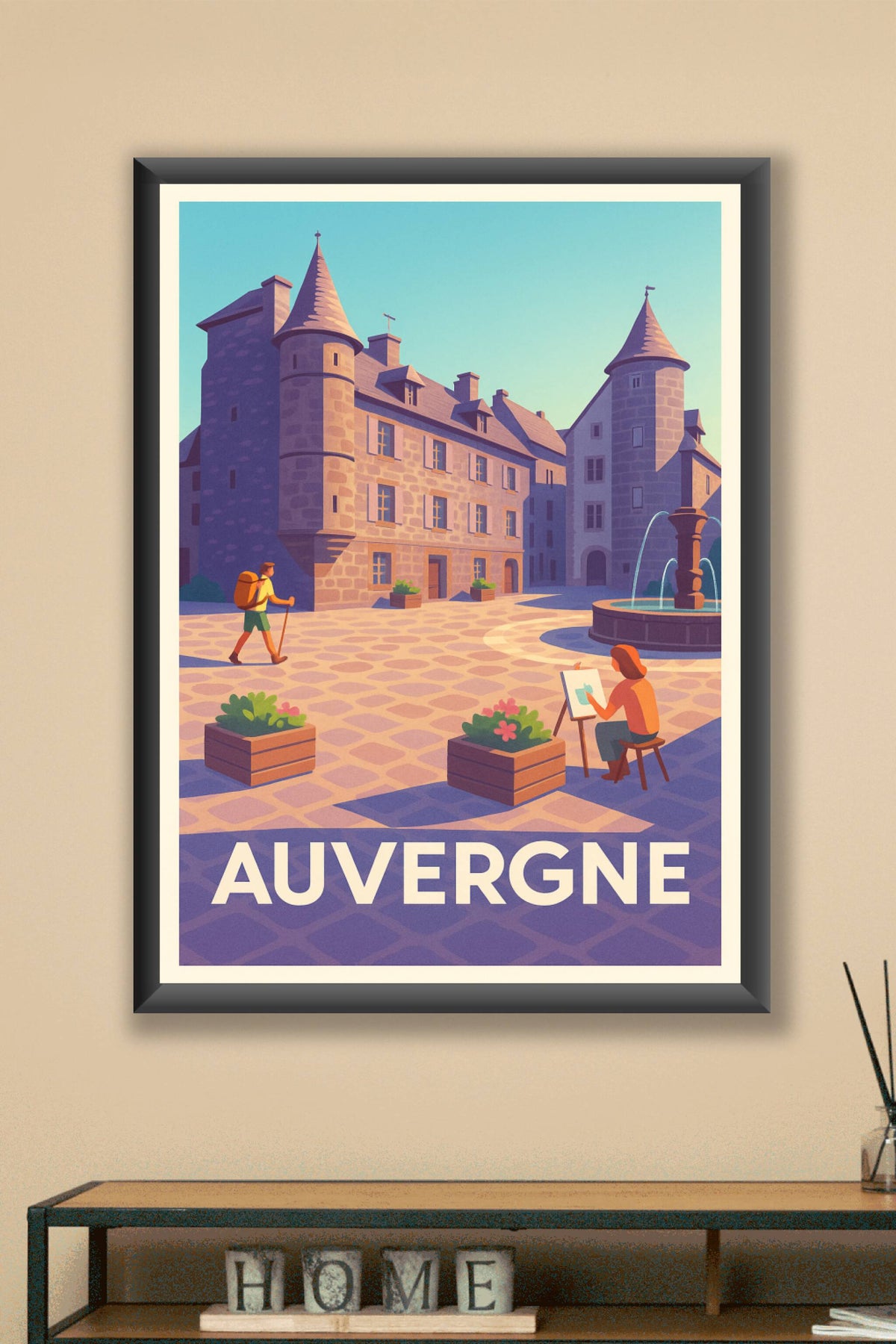Affiche Auvergne — Charme authentique des places médiévales · poster d'art de Auvergne