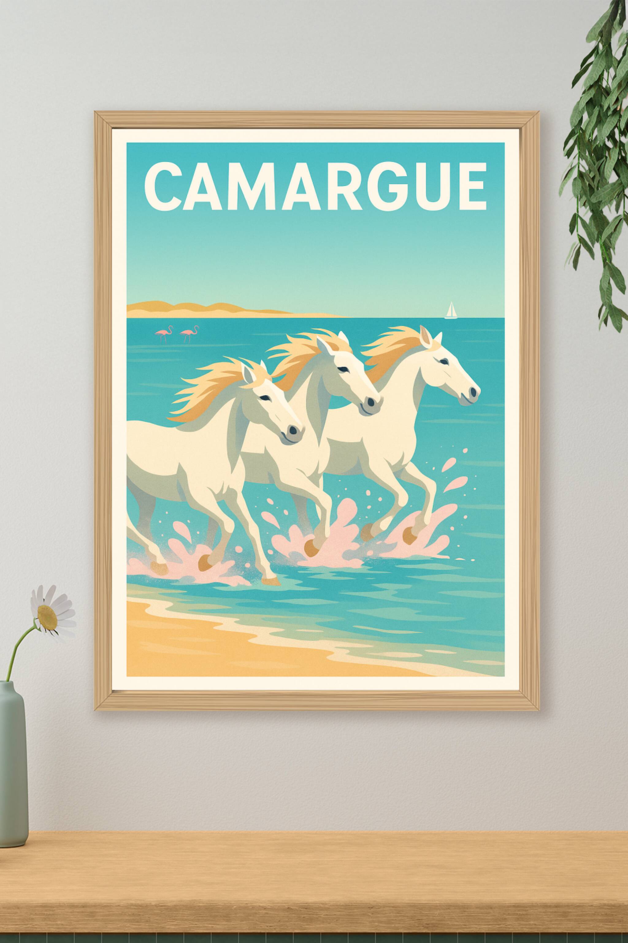 Affiche de Camargue - L'élégance sauvage des chevaux blancs