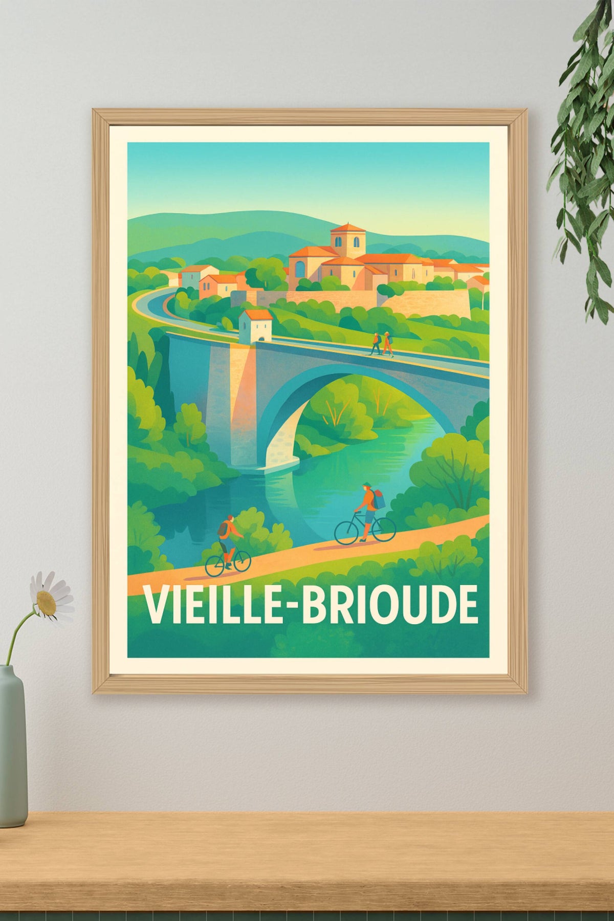 Affiche Vieille-Brioude — Charme et nature au fil de l'eau · poster d'art de Vieille-Brioude