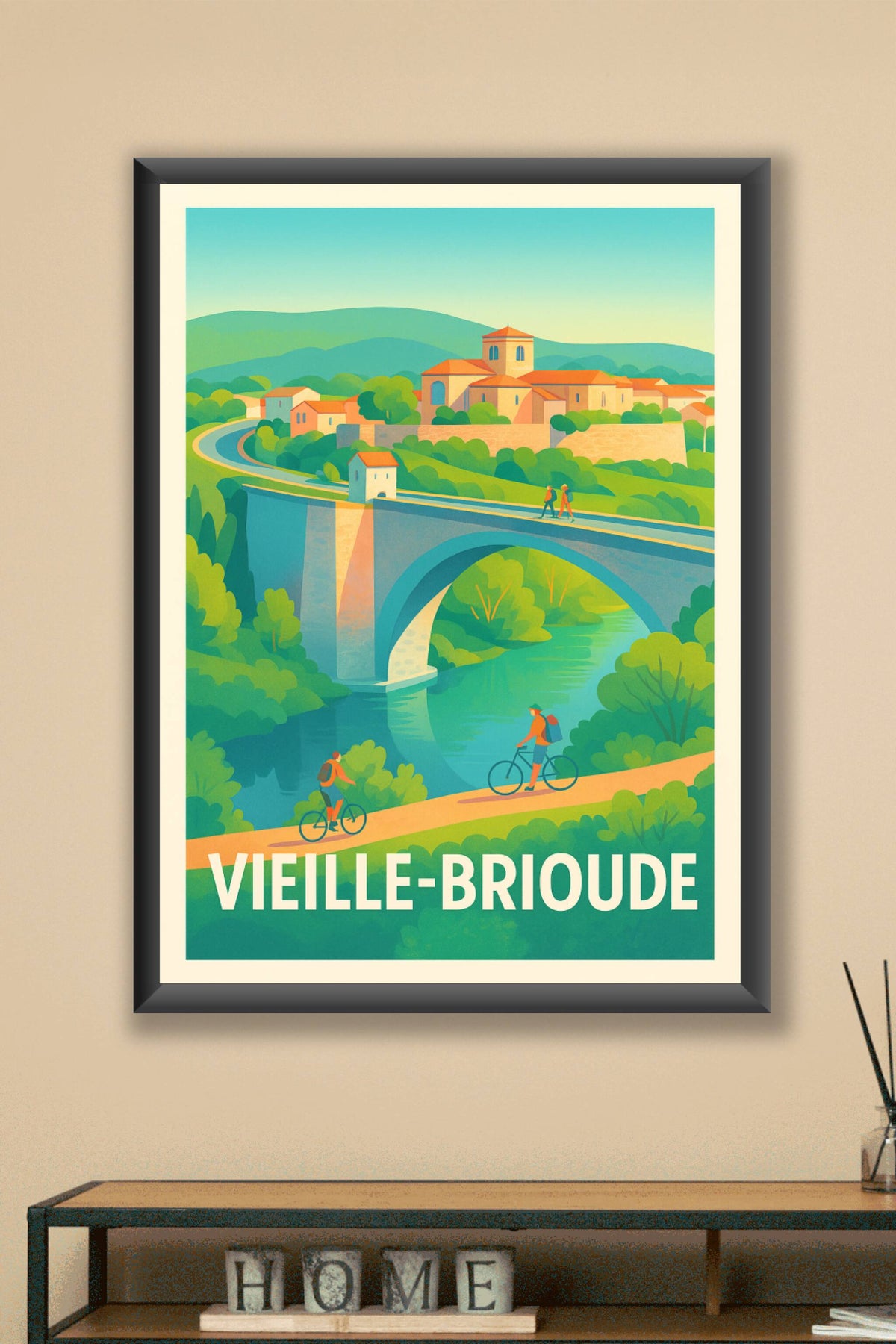 Affiche Vieille-Brioude — Charme et nature au fil de l'eau · poster d'art de Vieille-Brioude