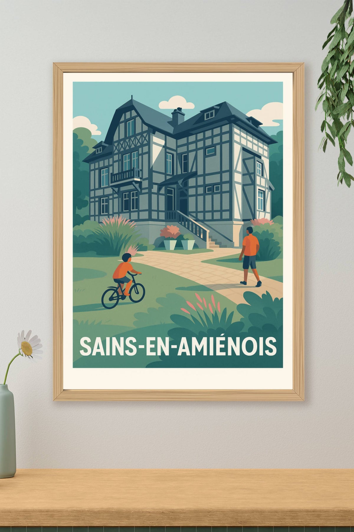 Affiche Sains-en-Amiénois — Charme architectural et tranquillité · poster d'art de Sains-en-Amiénois