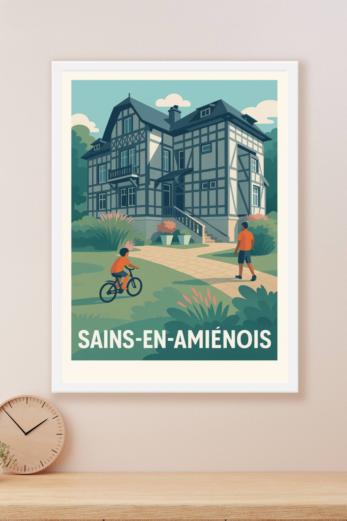 Affiche Sains-en-Amiénois — Charme architectural et tranquillité · poster d'art de Sains-en-Amiénois