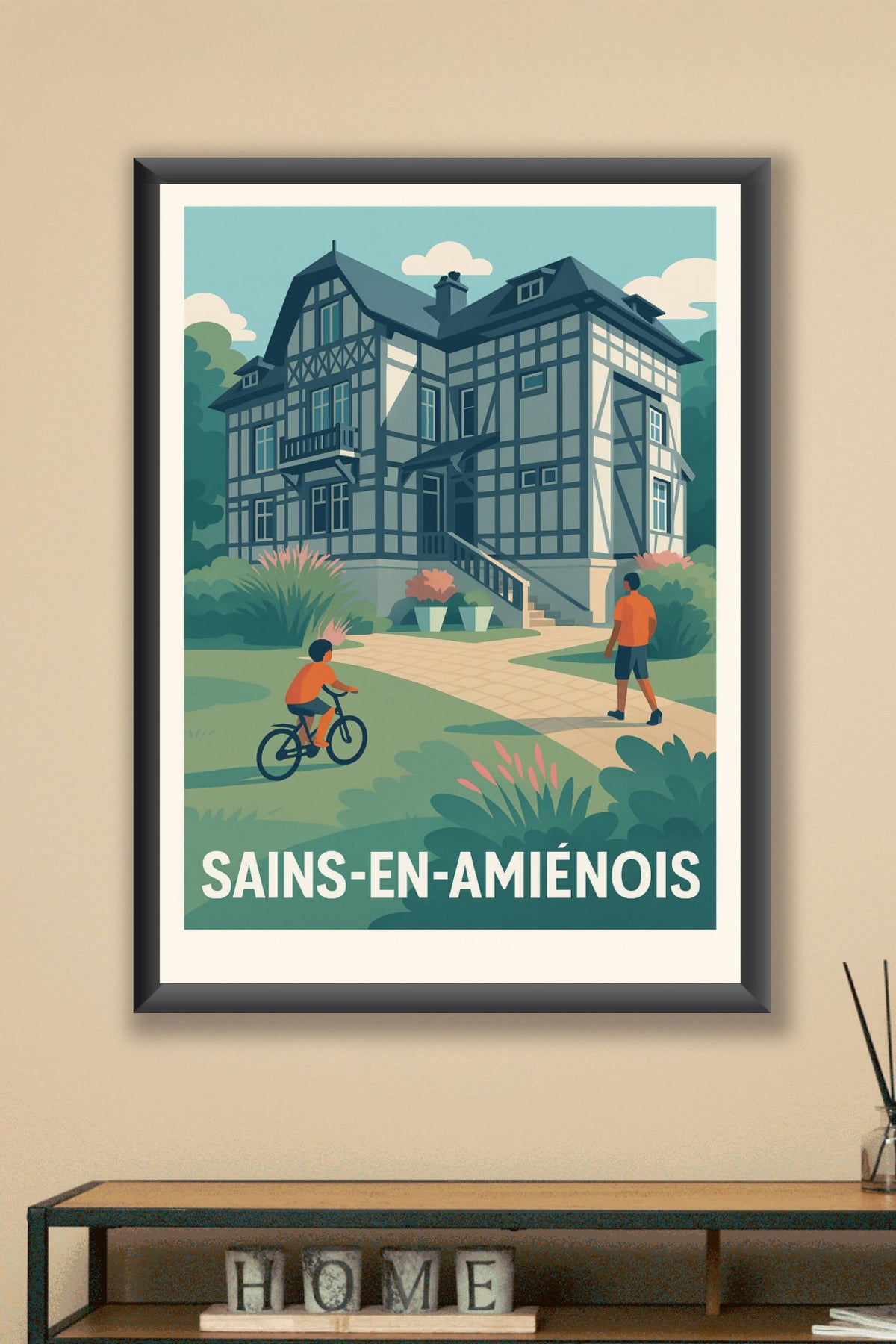 Affiche Sains-en-Amiénois — Charme architectural et tranquillité · poster d'art de Sains-en-Amiénois