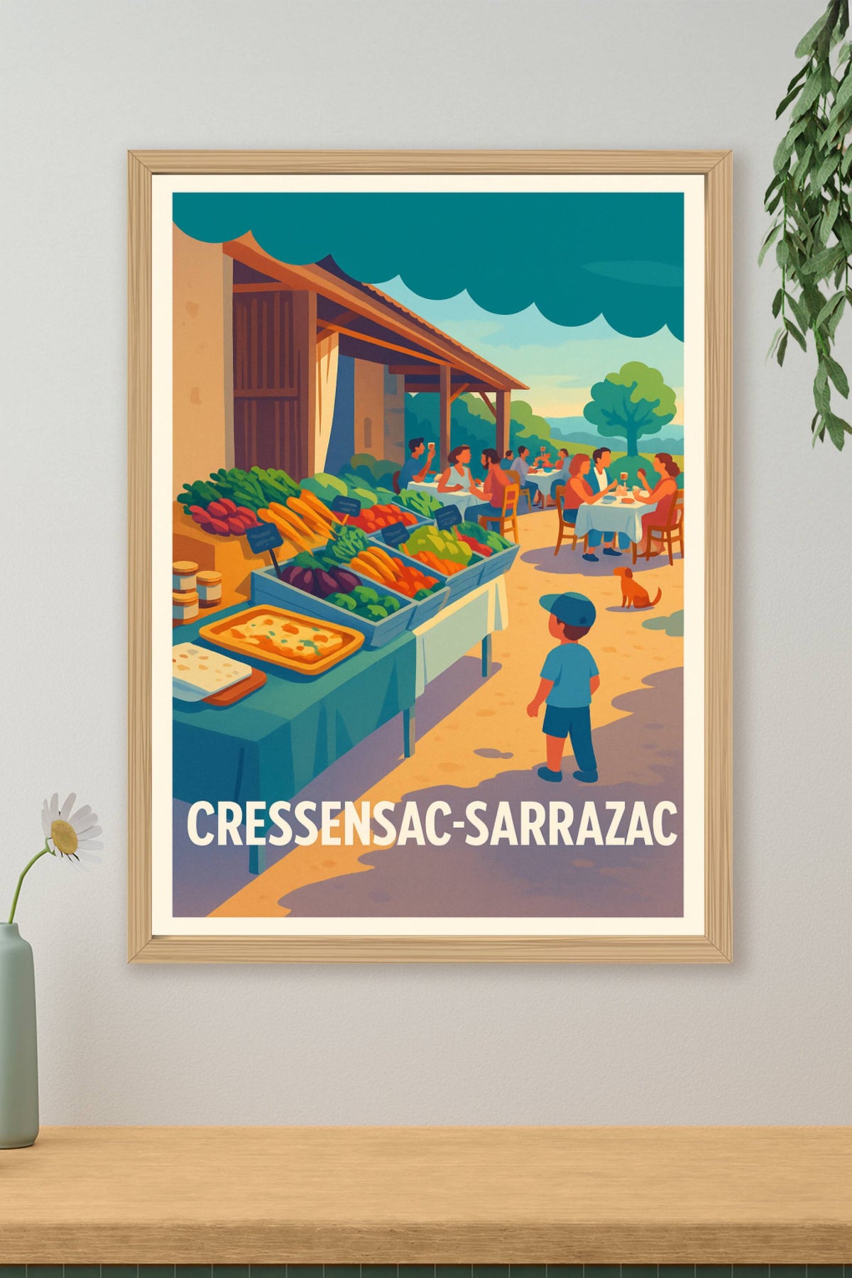 Affiche Cressensac-Sarrazac — Ambiance conviviale et marché local · poster d'art de Cressensac-Sarrazac