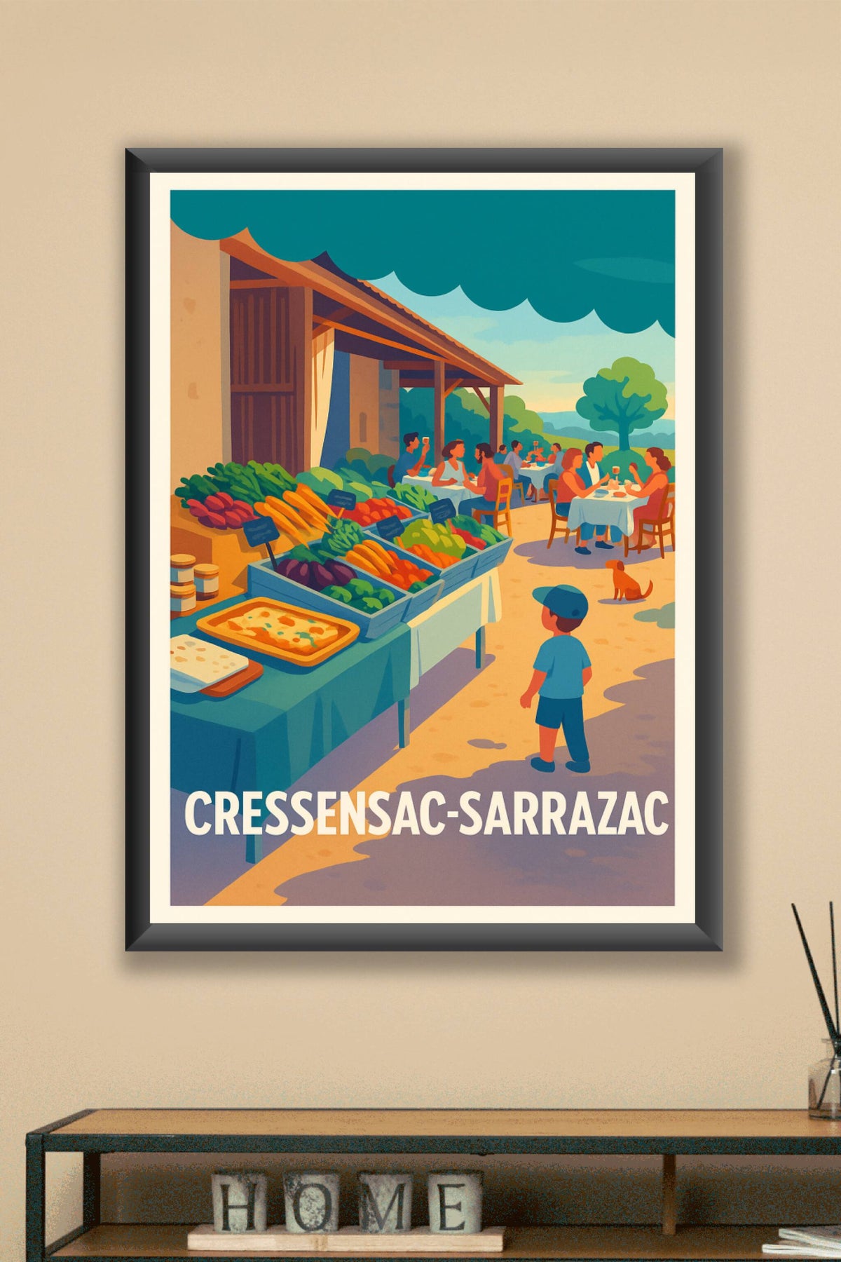 Affiche Cressensac-Sarrazac — Ambiance conviviale et marché local · poster d'art de Cressensac-Sarrazac