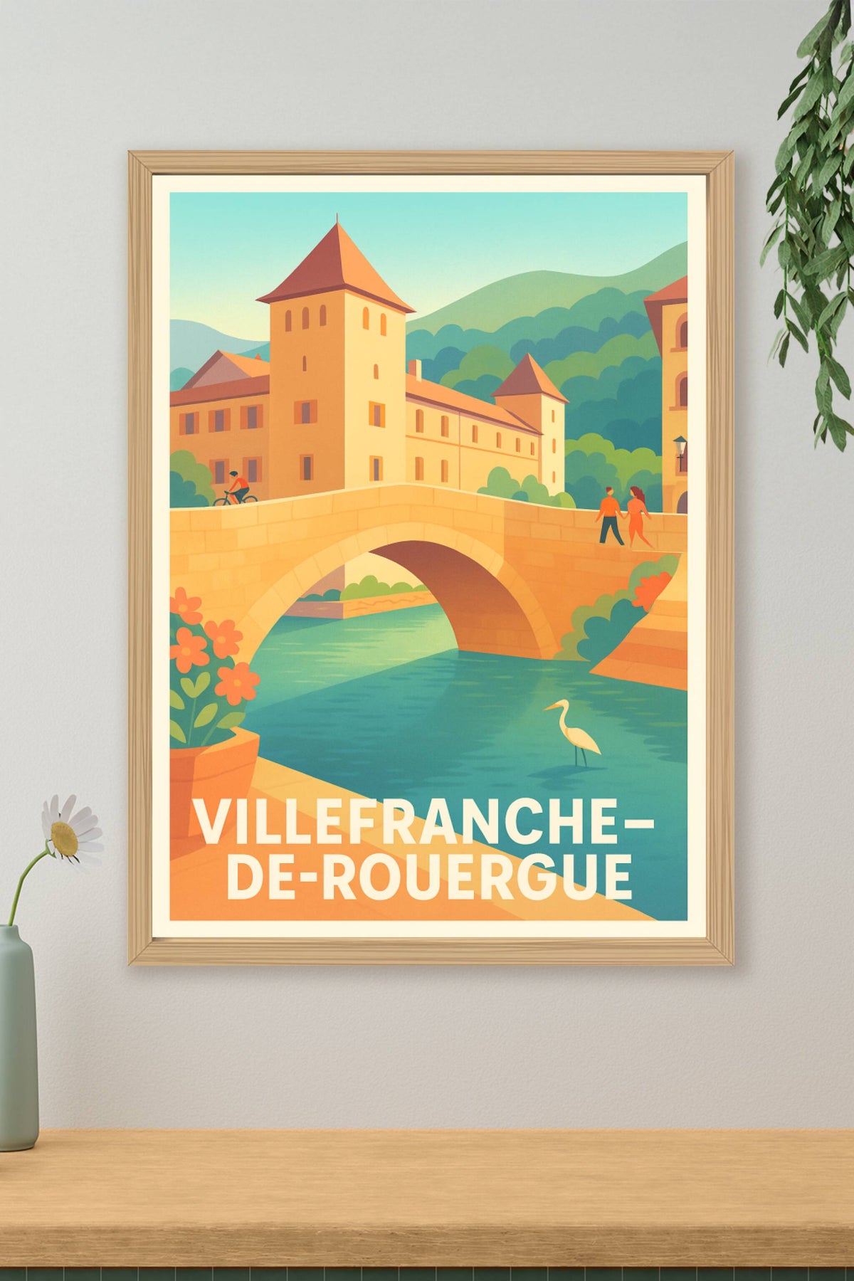Affiche Villefranche-de-Rouergue — Charme et sérénité en Midi-Pyrénées · poster d'art de Villefranche-de-Rouergue