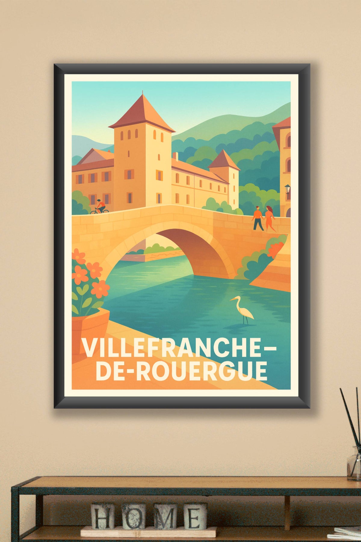 Affiche Villefranche-de-Rouergue — Charme et sérénité en Midi-Pyrénées · poster d'art de Villefranche-de-Rouergue