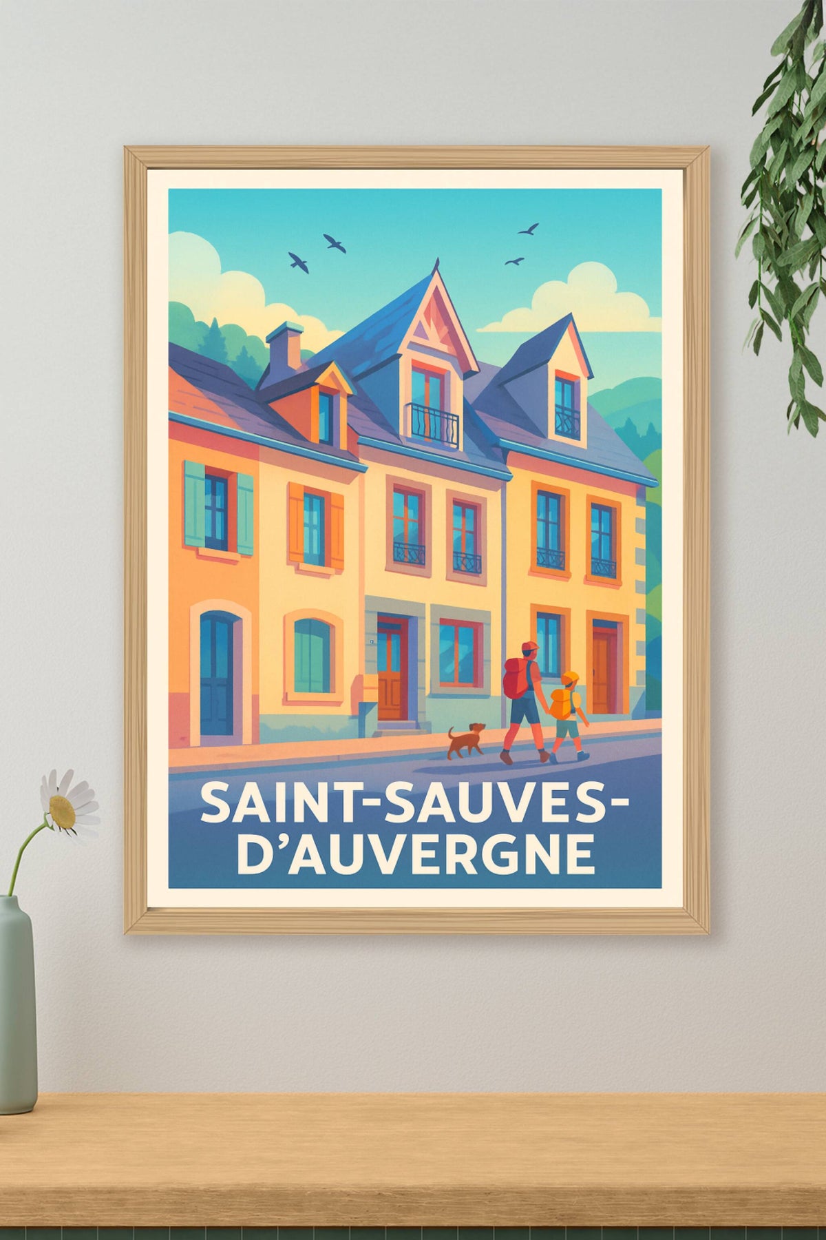 Affiche Saint-Sauves-d'Auvergne — Charme paisible et campagne accueillante · poster d'art de Saint-Sauves-d'Auvergne