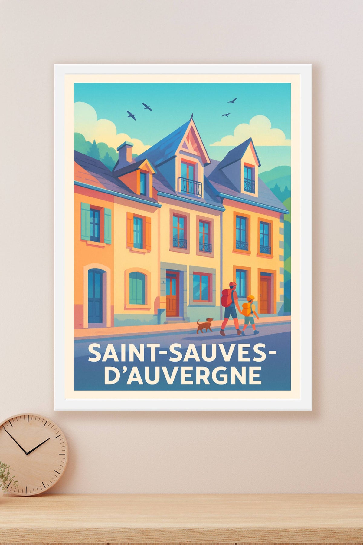 Affiche Saint-Sauves-d'Auvergne — Charme paisible et campagne accueillante · poster d'art de Saint-Sauves-d'Auvergne