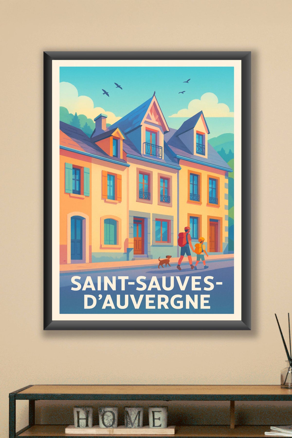 Affiche Saint-Sauves-d'Auvergne — Charme paisible et campagne accueillante · poster d'art de Saint-Sauves-d'Auvergne