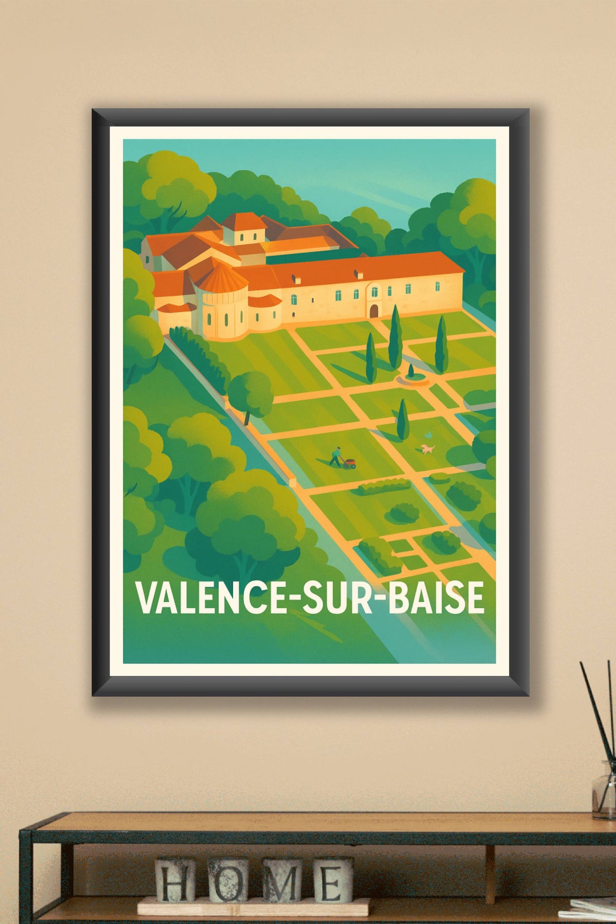 Affiche Valence-sur-Baise — Charme historique et jardins ensoleillés · poster d'art de Valence-sur-Baise