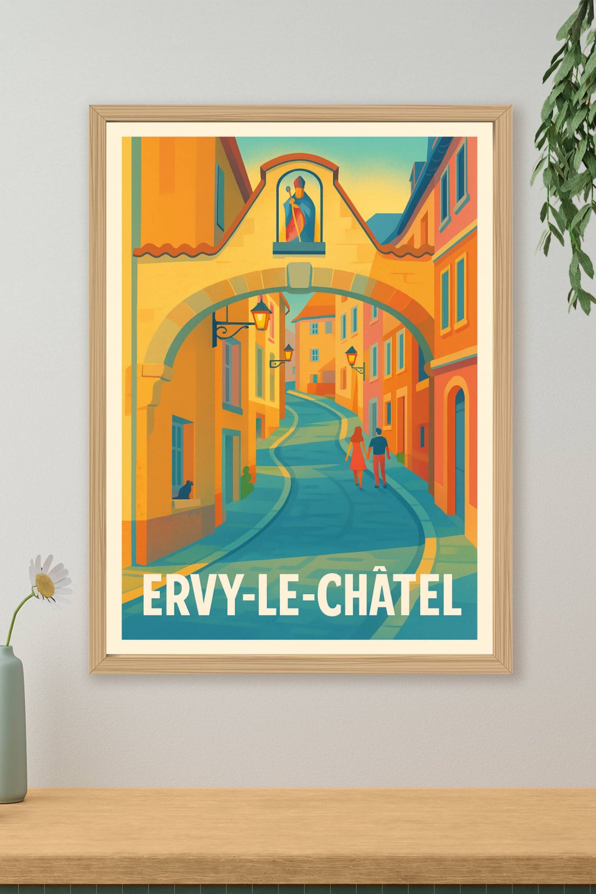 Affiche Ervy-le-Châtel — Promenade romantique sous l'arche historique · poster d'art de Ervy-le-Châtel