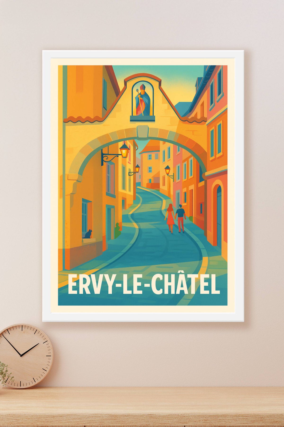 Affiche Ervy-le-Châtel — Promenade romantique sous l'arche historique · poster d'art de Ervy-le-Châtel
