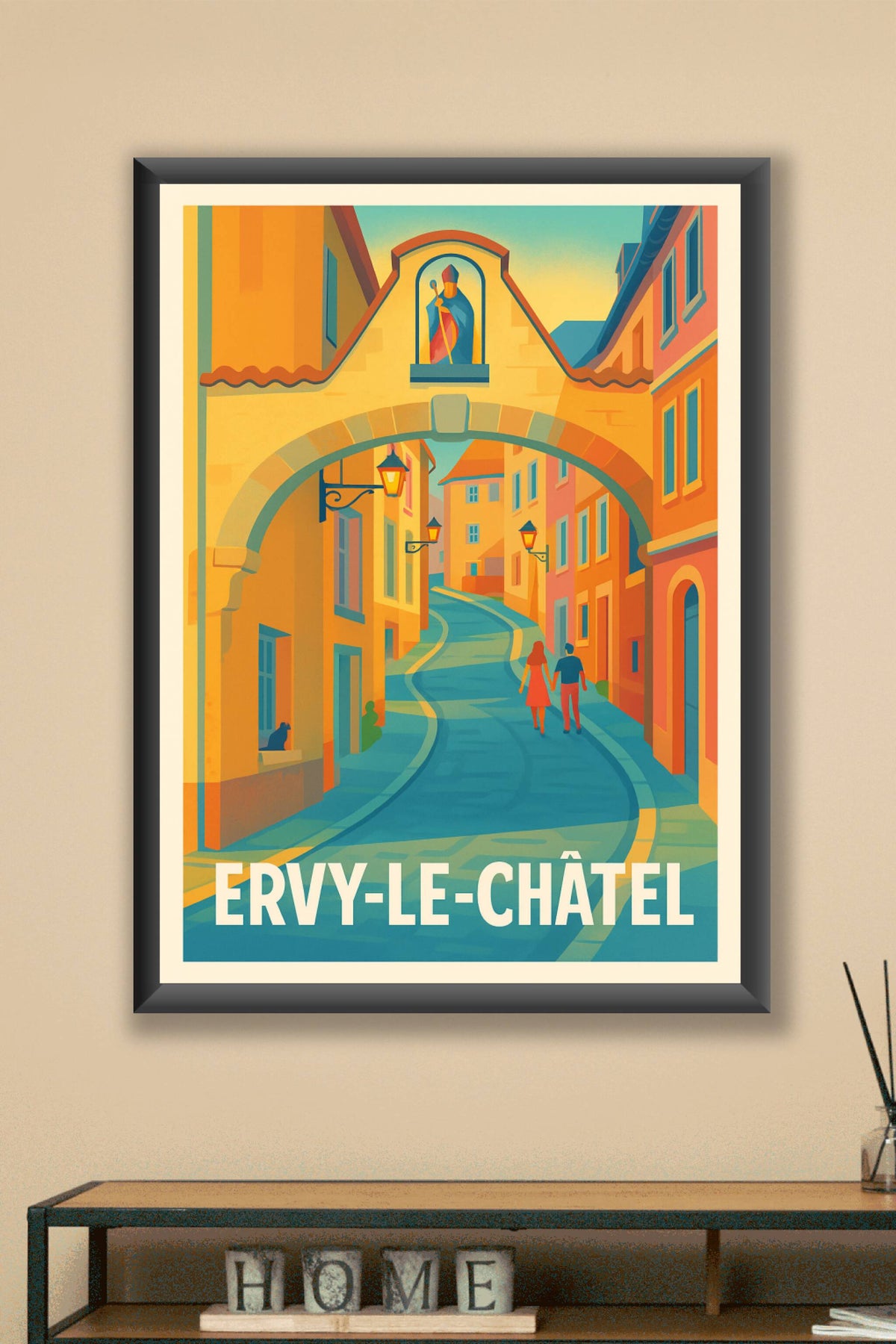 Affiche Ervy-le-Châtel — Promenade romantique sous l'arche historique · poster d'art de Ervy-le-Châtel