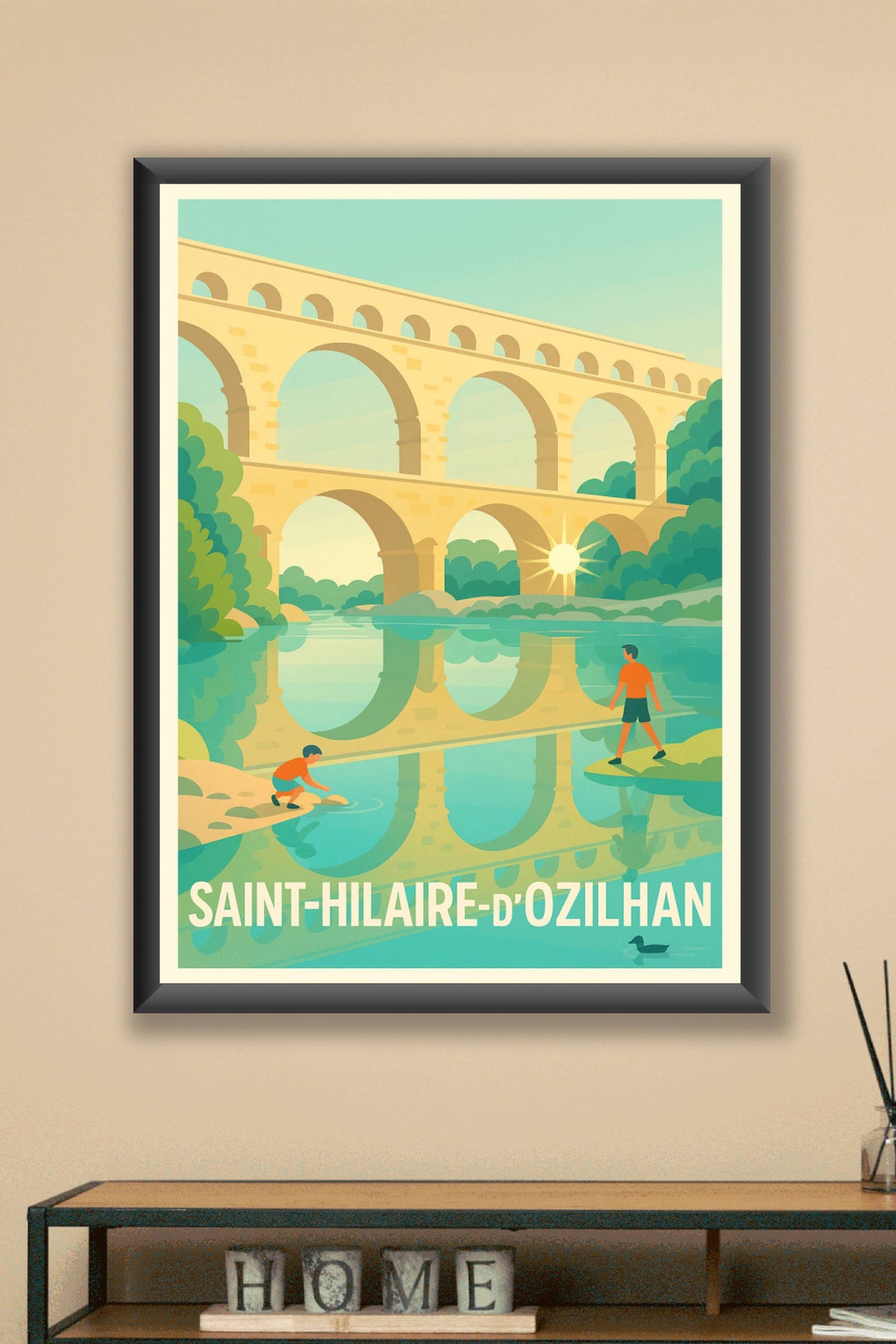 Affiche Saint-Hilaire-d'Ozilhan — L'élégance du Pont Antique · poster d'art de Saint-Hilaire-d'Ozilhan