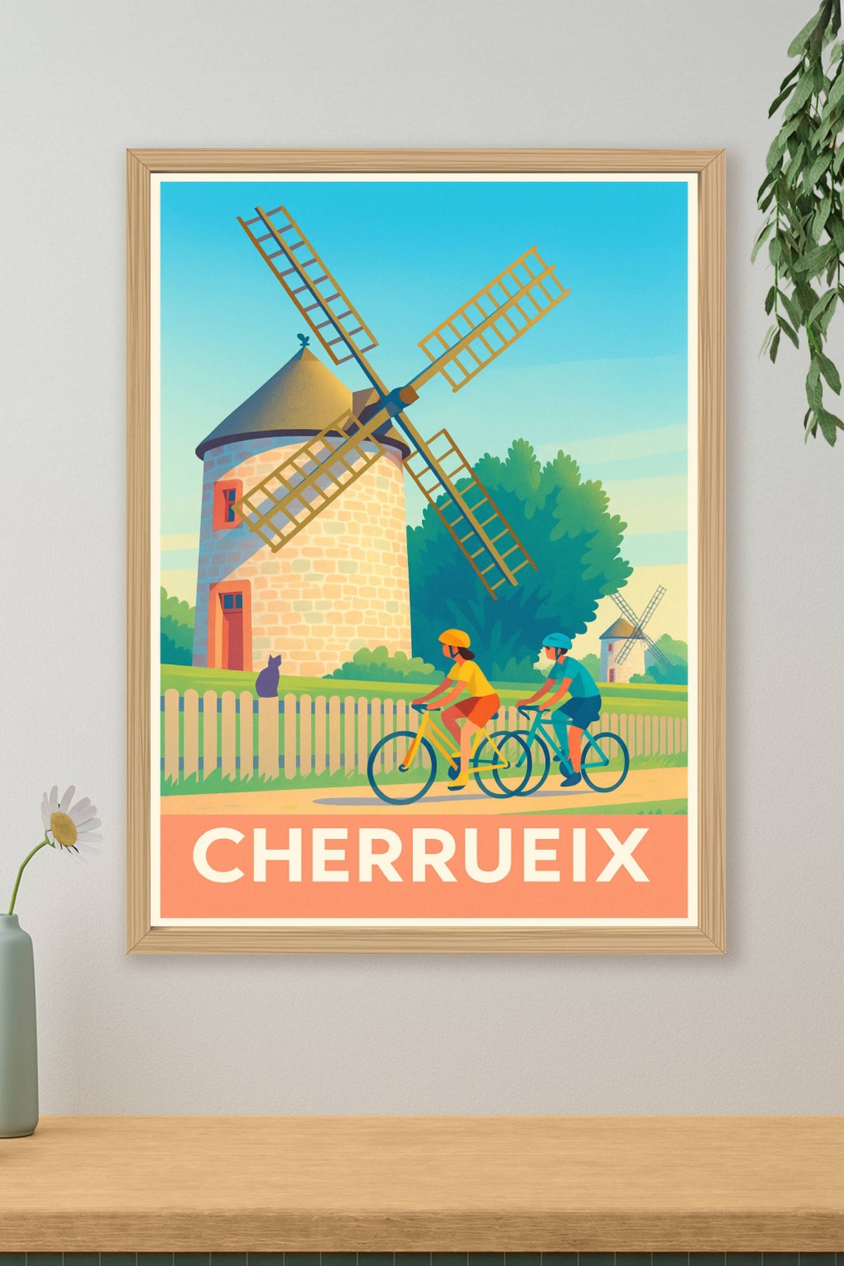 Affiche Cherrueix — Balade à vélo au pays des moulins · poster d'art de Cherrueix