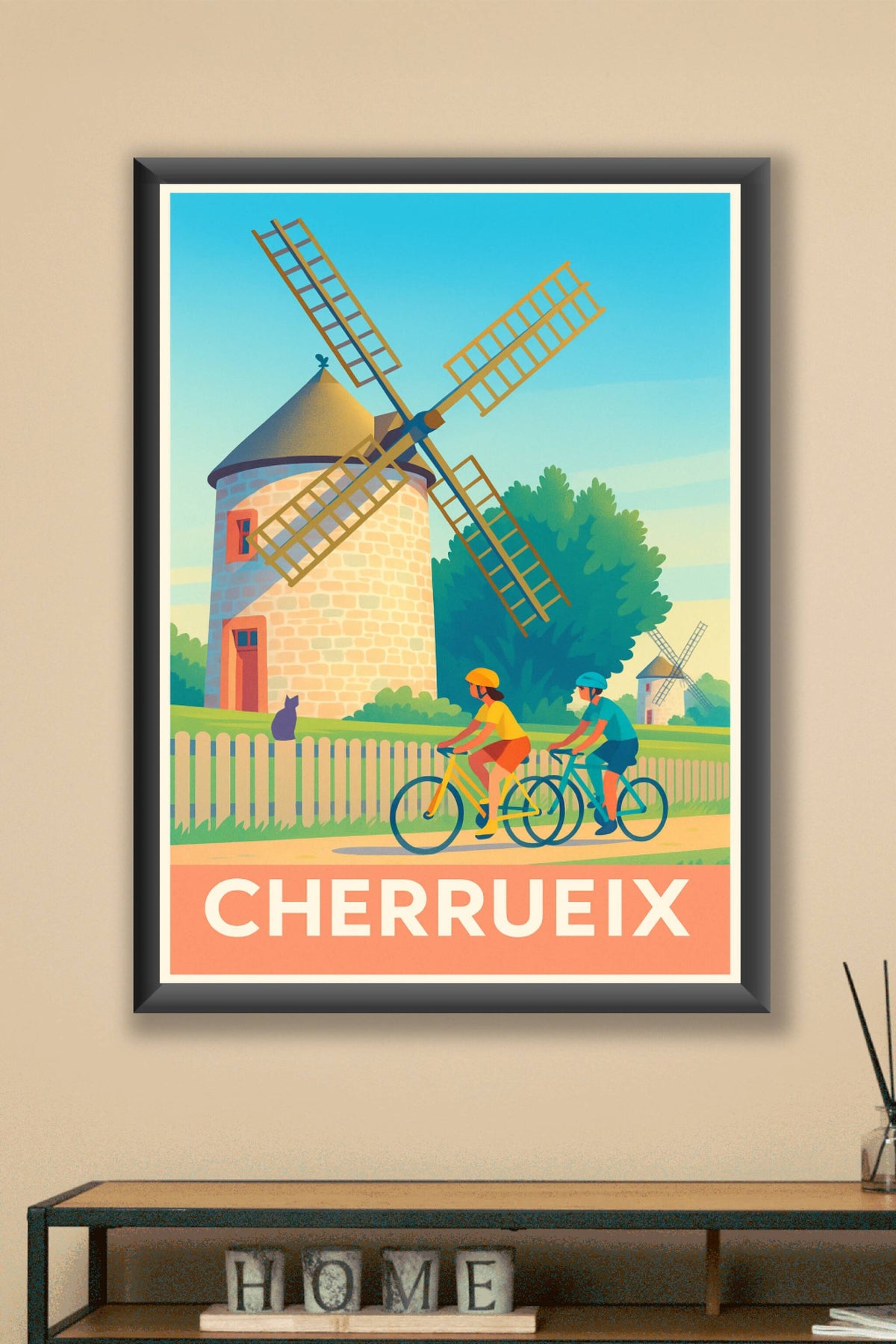 Affiche Cherrueix — Balade à vélo au pays des moulins · poster d'art de Cherrueix